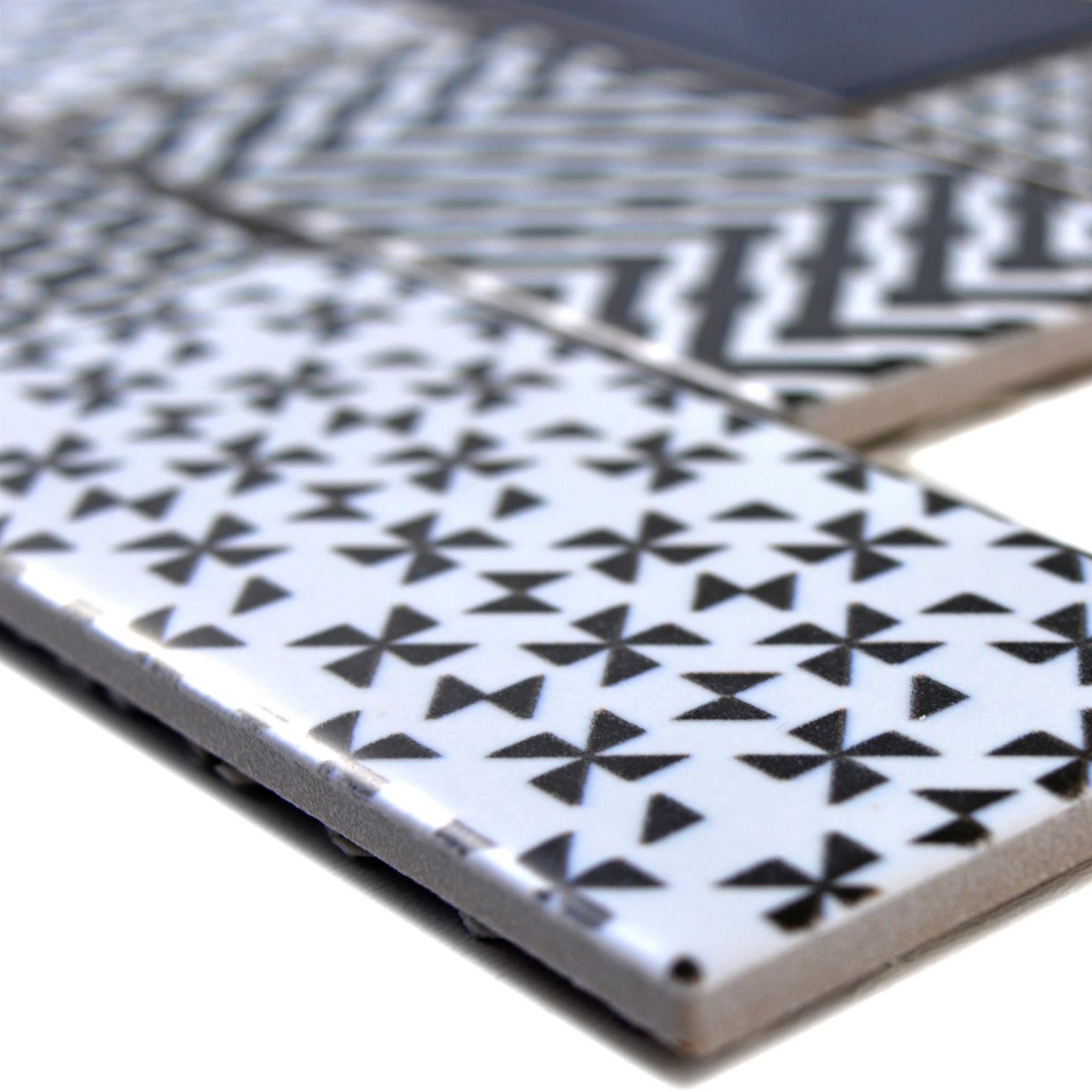 Mosafil Mosaikfliesen Keramikmosaik Fliesen Panayot, Keramik 29.200x28.300, weiß-schwarz, Verlegefertig auf ein Netz geklebt - Frostsicher - Wasserfest