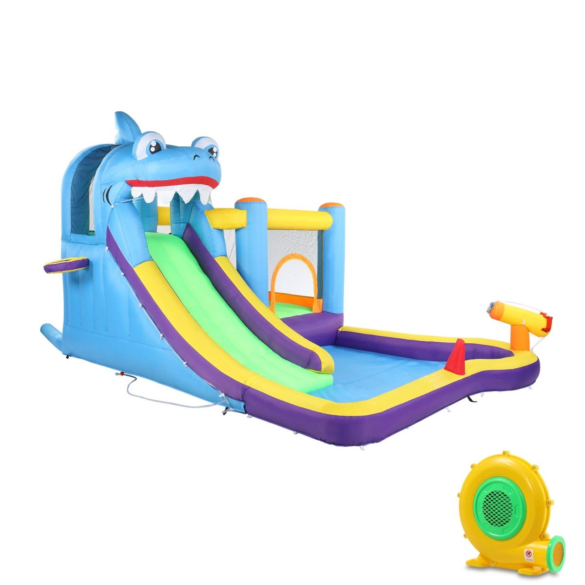 LALAHO Hüpfburg Springburg mit Rutsche Wasserrutsche Wasserpark Gebläse, 350x300x225cm , für Kinder 3 bis 8 Jahre, für drinnen und draußen