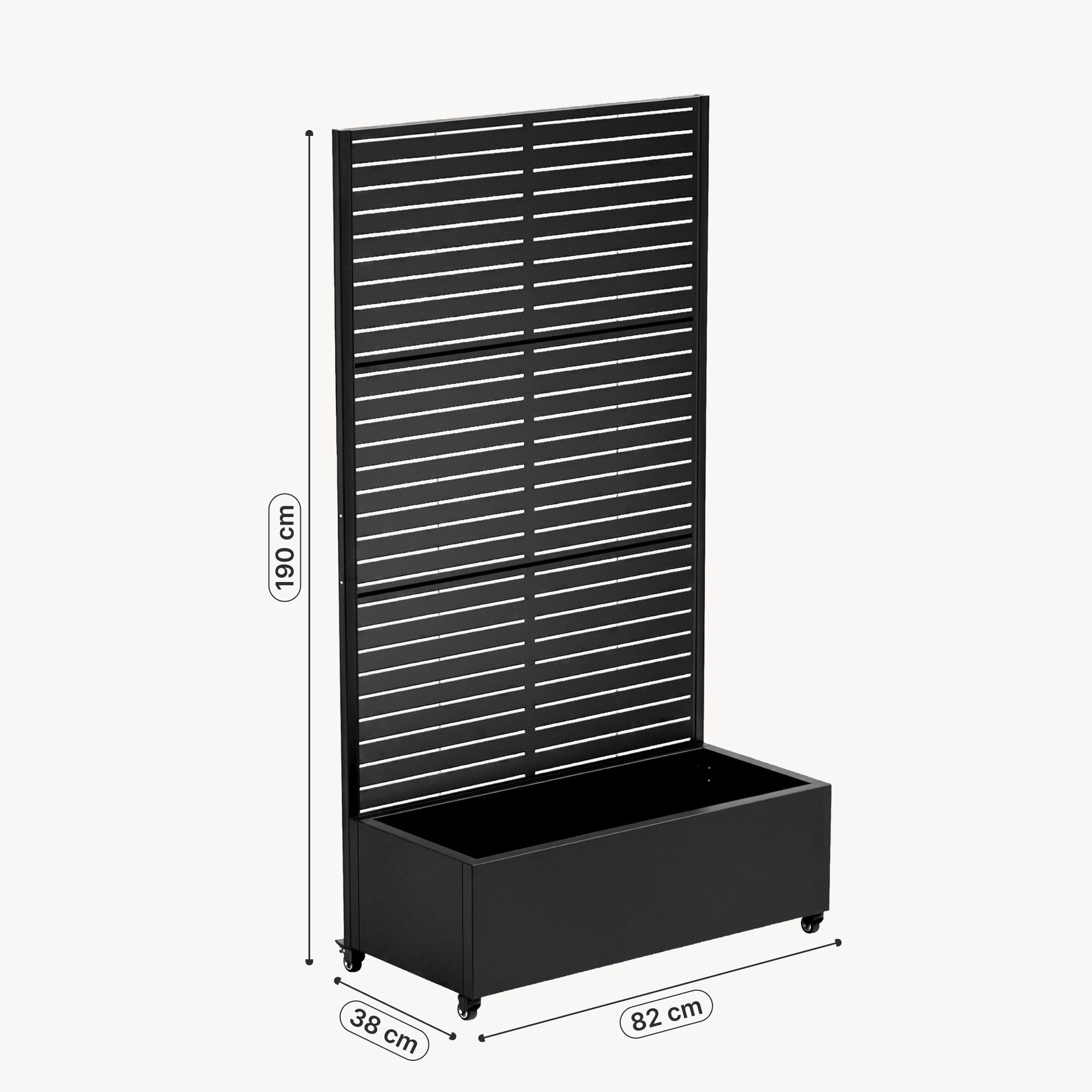 casa.pro Blumenkasten, »Nodepp« mit Sichtschutz 4 Rollen 190x82x38 cm Stahl Schwarz