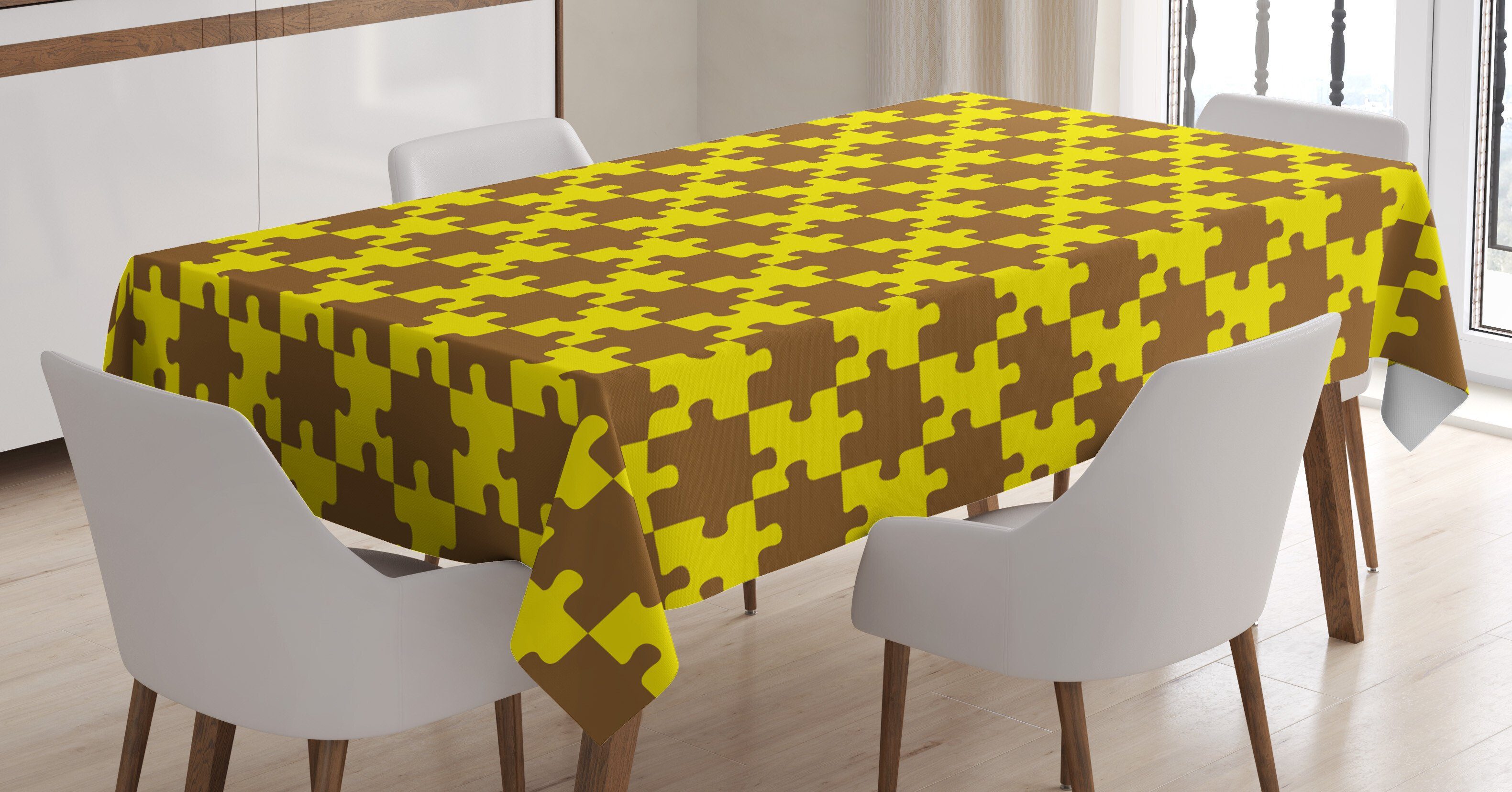 Abakuhaus Tischdecke Farbfest Waschbar Für den Außen Bereich geeignet Klare Farben, Gelb Braun Bicolor Puzzle Pieces