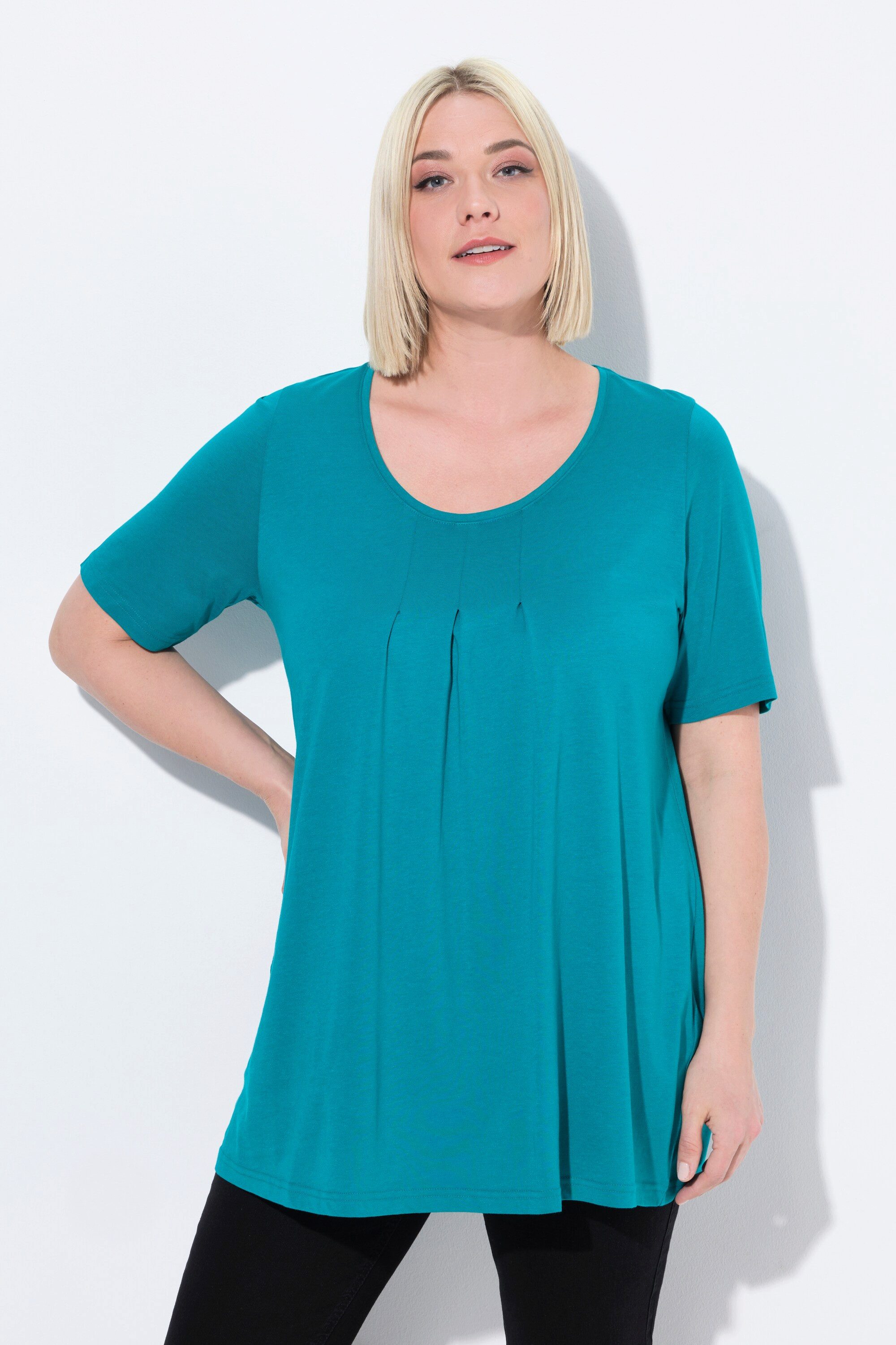 Ulla Popken T-Shirt T-Shirt Zierfalten A-Linie günstig online kaufen