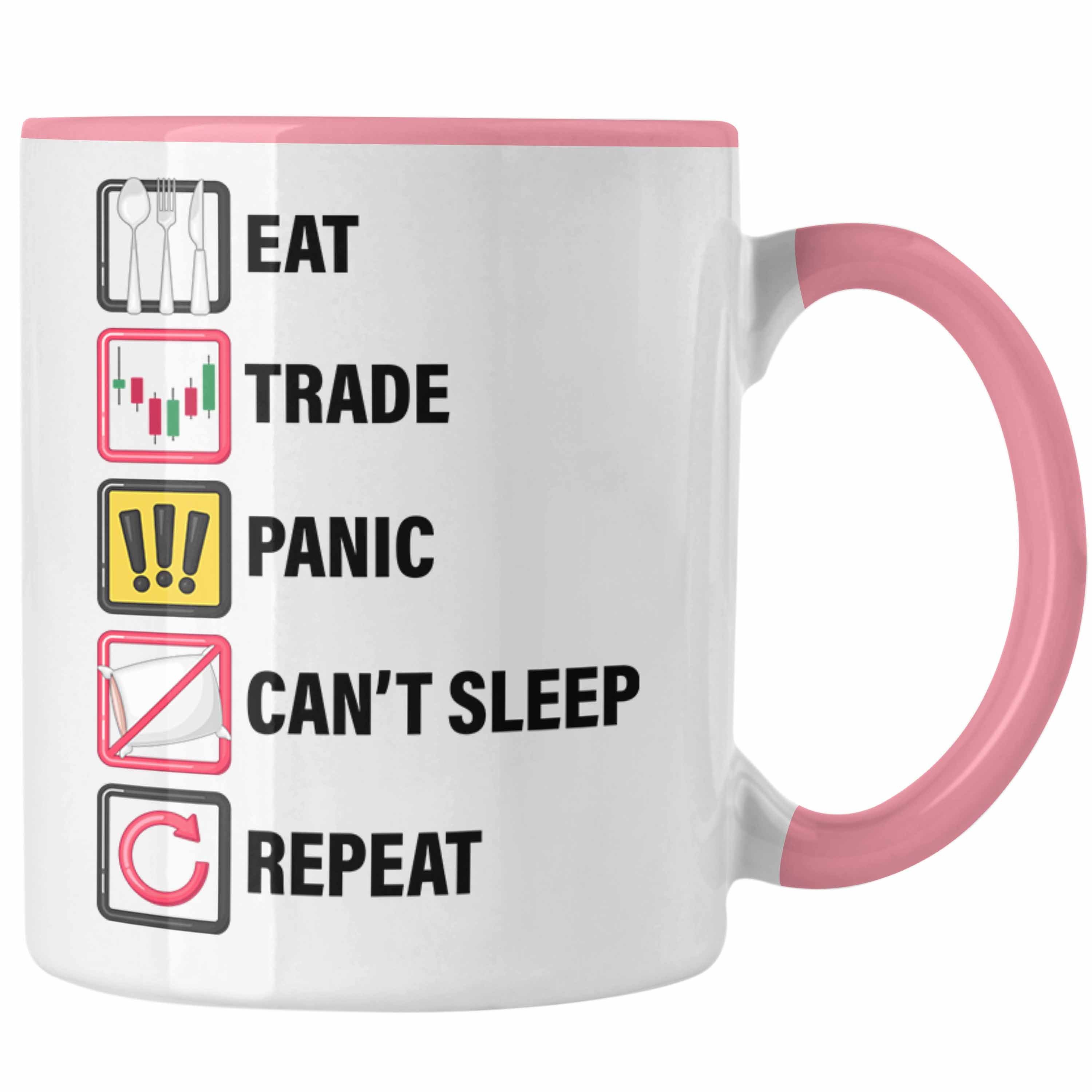 Trendation Tasse Sleep für Panic Repeat" Rosa Trader, Aktien- und Tasse "Eat Bö Geschenkidee