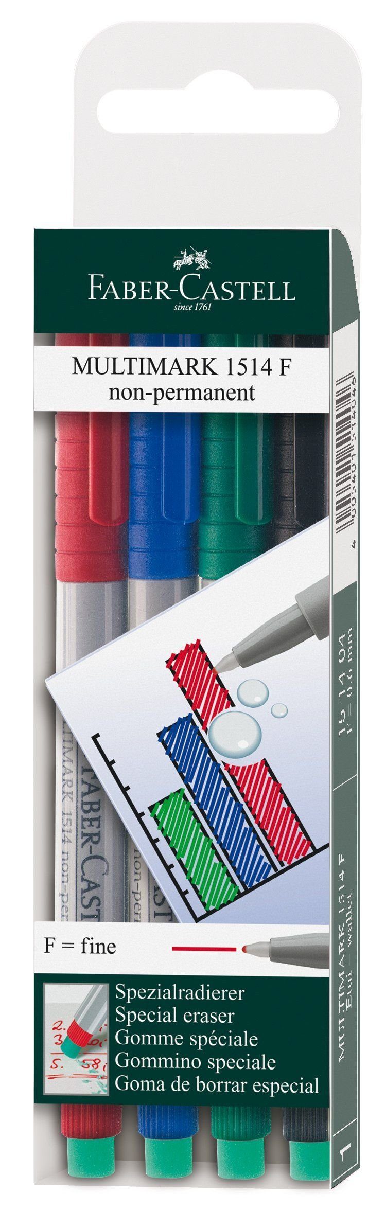 Faber-Castell Klebeband FABER-CASTELL NonPermanent-Marker MULTIMARK F, 4er Etui