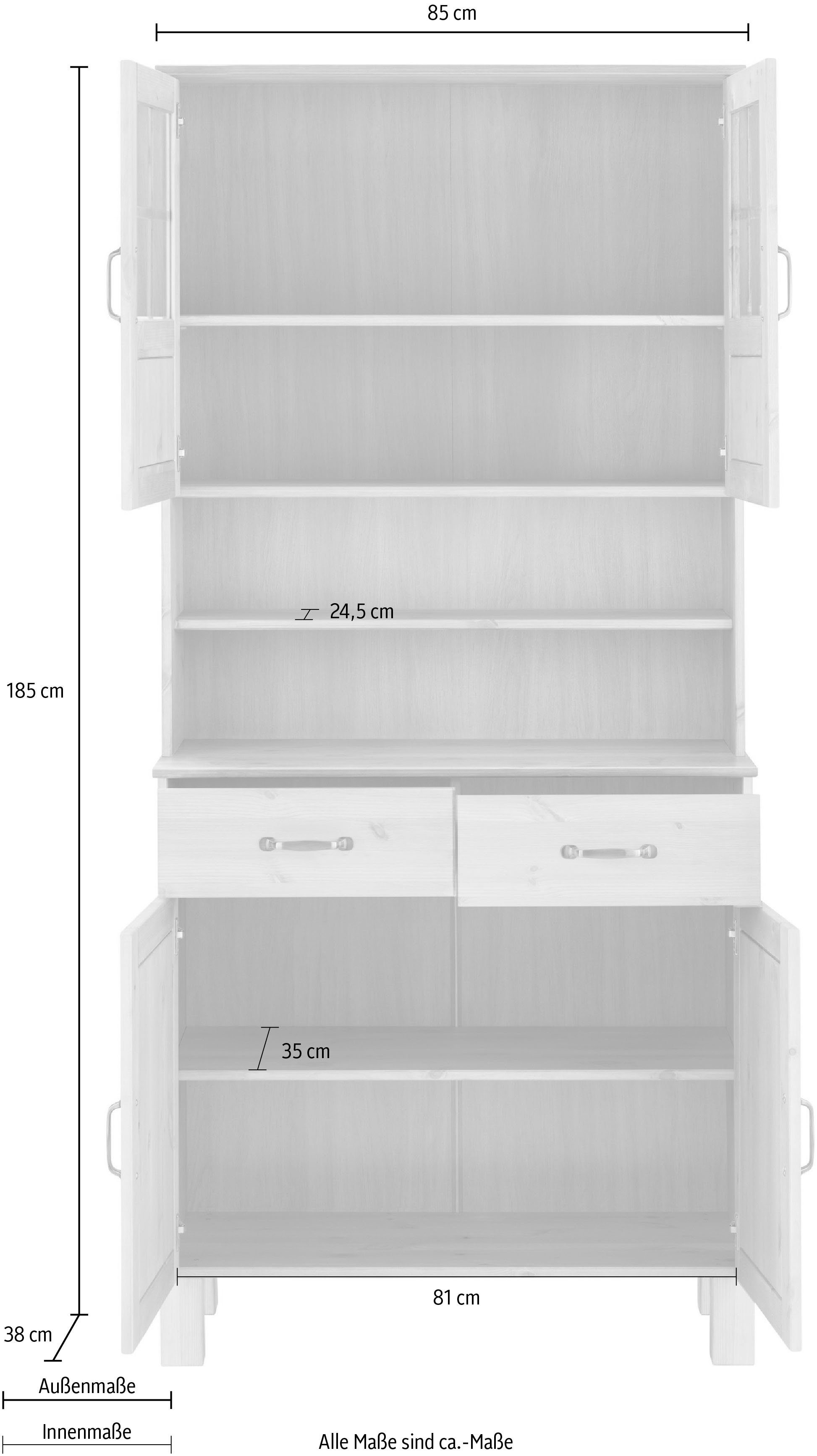 wax | Glastüren natur gebeizt/gewachst Küchenbuffet 2 85 cm, beize Home Alby Breite affaire