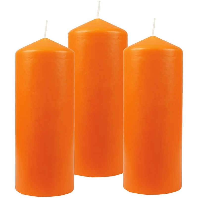 HS Candle Stumpenkerze Blockkerze (3-tlg), Wachskerzen Ø8cm x 20cm - Kerze in vielen Farben