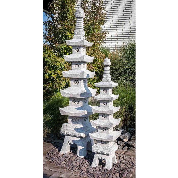 IDYL Gartenfigur Granit Pagoda 5-stöckig Granit – ein Naturprodukt – sehr robust – witterungsbeständig gegen Frost Regen und UV-Strahlung.
