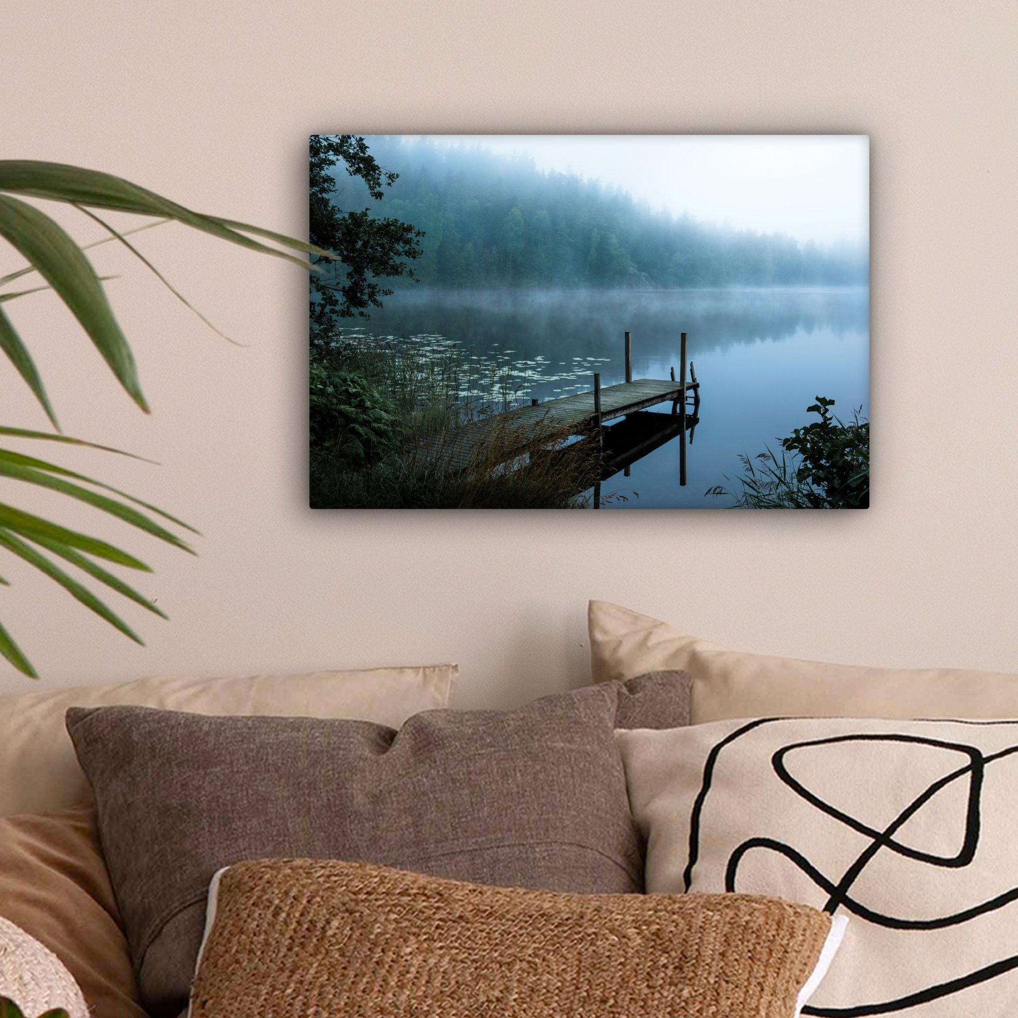 OneMillionCanvasses® Leinwandbild Natur - See - Wald - Nebel, Fotodruck (1 günstig online kaufen