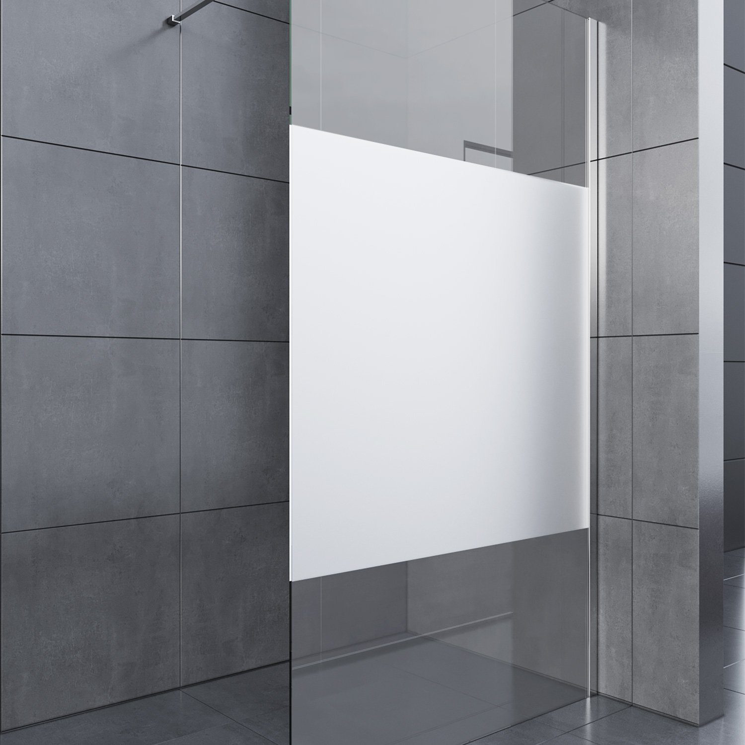 SONNI Walk-in-Dusche Walk in Duschwand Duschabtrennung 80-140 x 200cm, 8mm Einscheibensicherheitsglas mit Nano Beschichtung, teilsatiniert mit Stabilisator – Bild 4 von 5