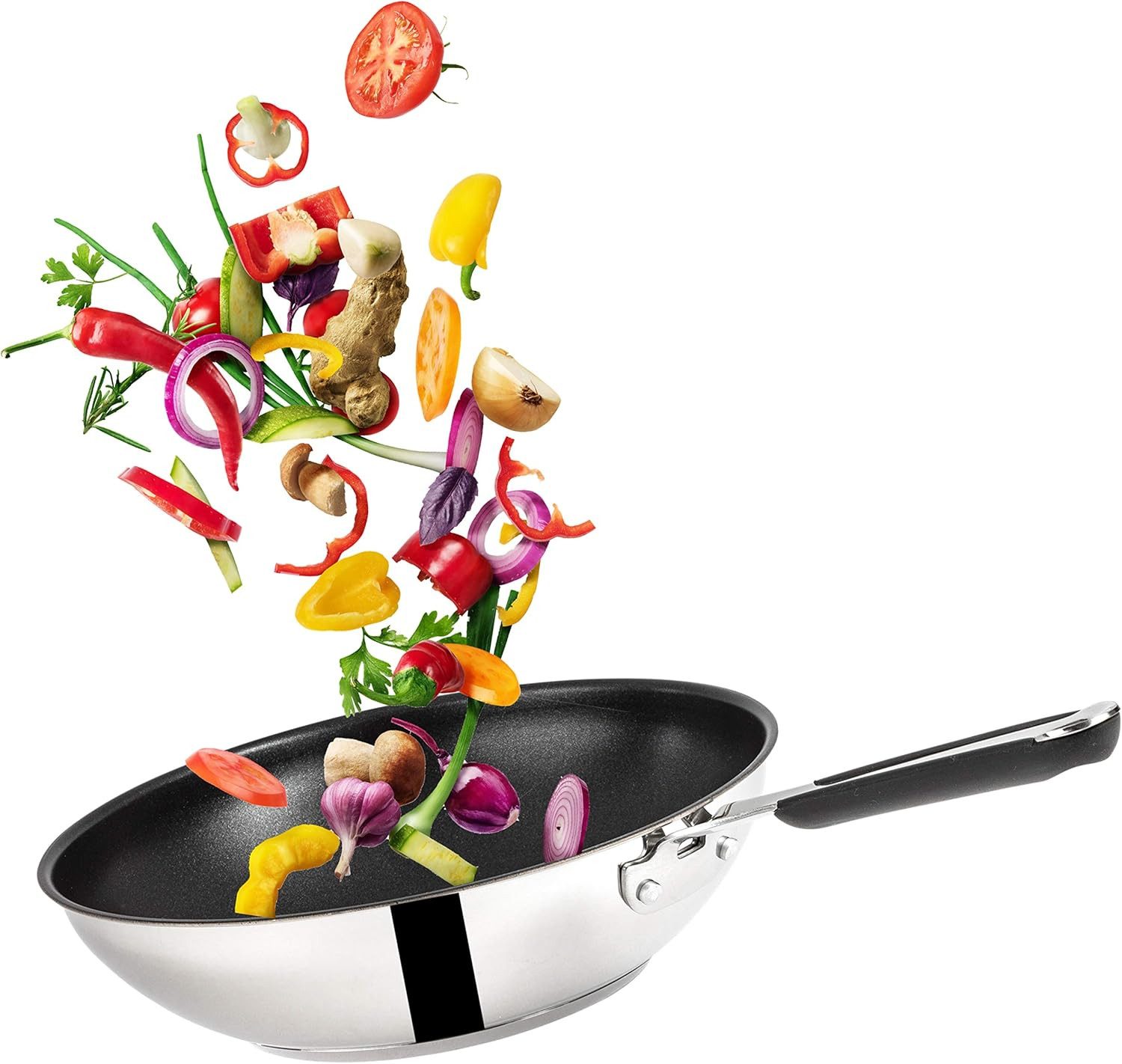 Tefal Pfannen-Set Jamie Oliver E76 Schmorpfanne mit Deckel 25cm + Wok pfanne 28cm Set8, Edelstahl 18/10 (Pfanne, Bratpfannen Set, Pfannenset, Wok, Wokpfanne, Schmorpfanne, Pfannen Inkl. 1 Wender & Filzschoner), Antihaftbeschichtet