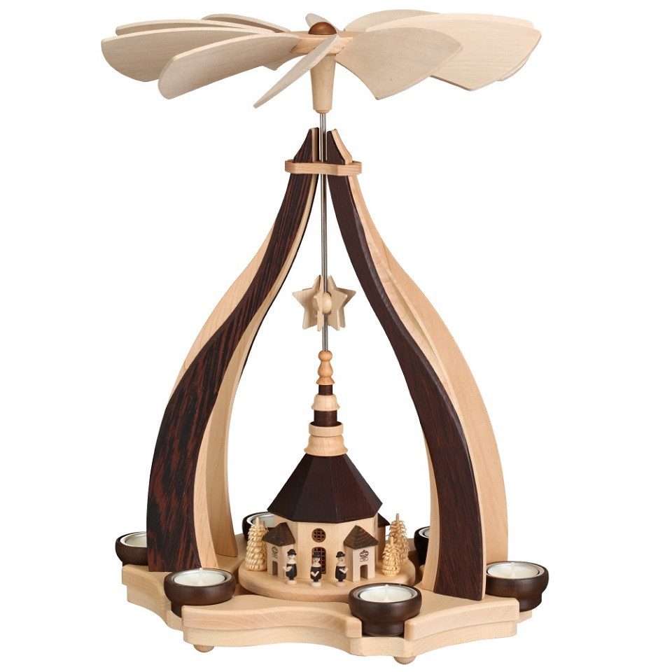 Weihnachtspyramide Zeidler Design Pyramide Wenge mit Seiffener Kirche