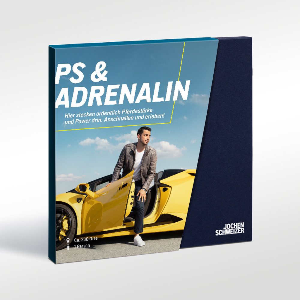 Jochen Schweizer Erlebnisgutschein Geschenkbox PS & Adrenalin, Heiße Reifen, heiße Herzen, heiße Schlitten