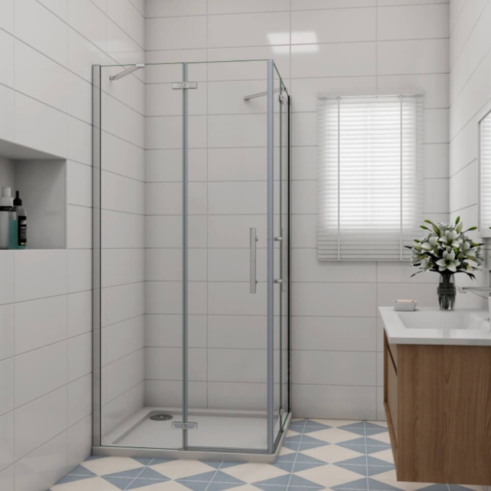 AICA Eckdusche 195cm 6mm Sicherheisglas Scharniertür Drehtür Duschkabine Duschtür, BxT: 76x76 cm, Einscheibensicherheitsglas, Sicherheitsglas, ebenerdiger Einbau möglich