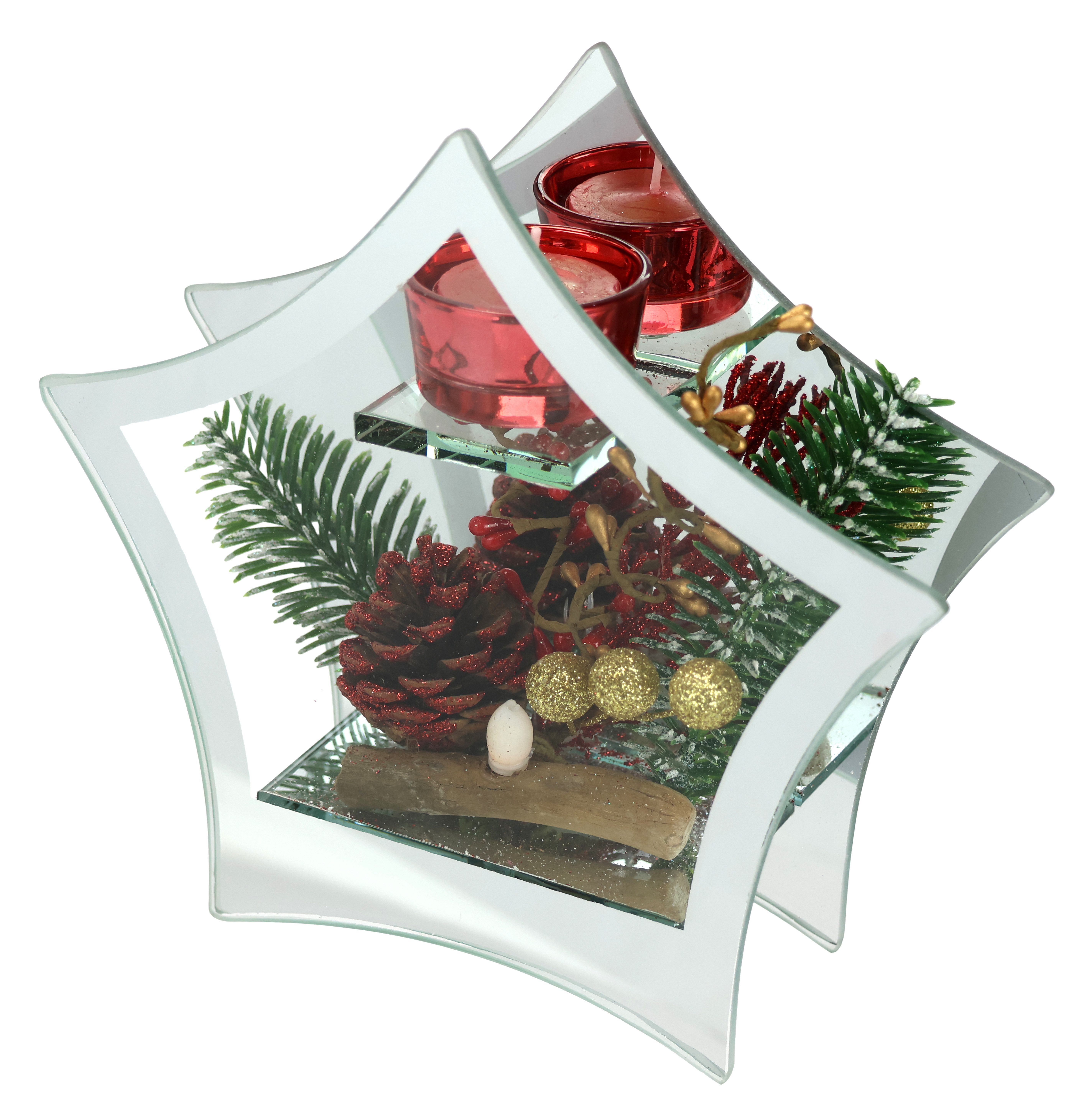 I.GE.A. Teelichthalter Deko-Objekt mit LED Licht und Teelichtkerze (1 St), Tanne Zapfen Beeren LED-Kerze Kerzenhalter Weihnachtsdeko Dekoobjekt