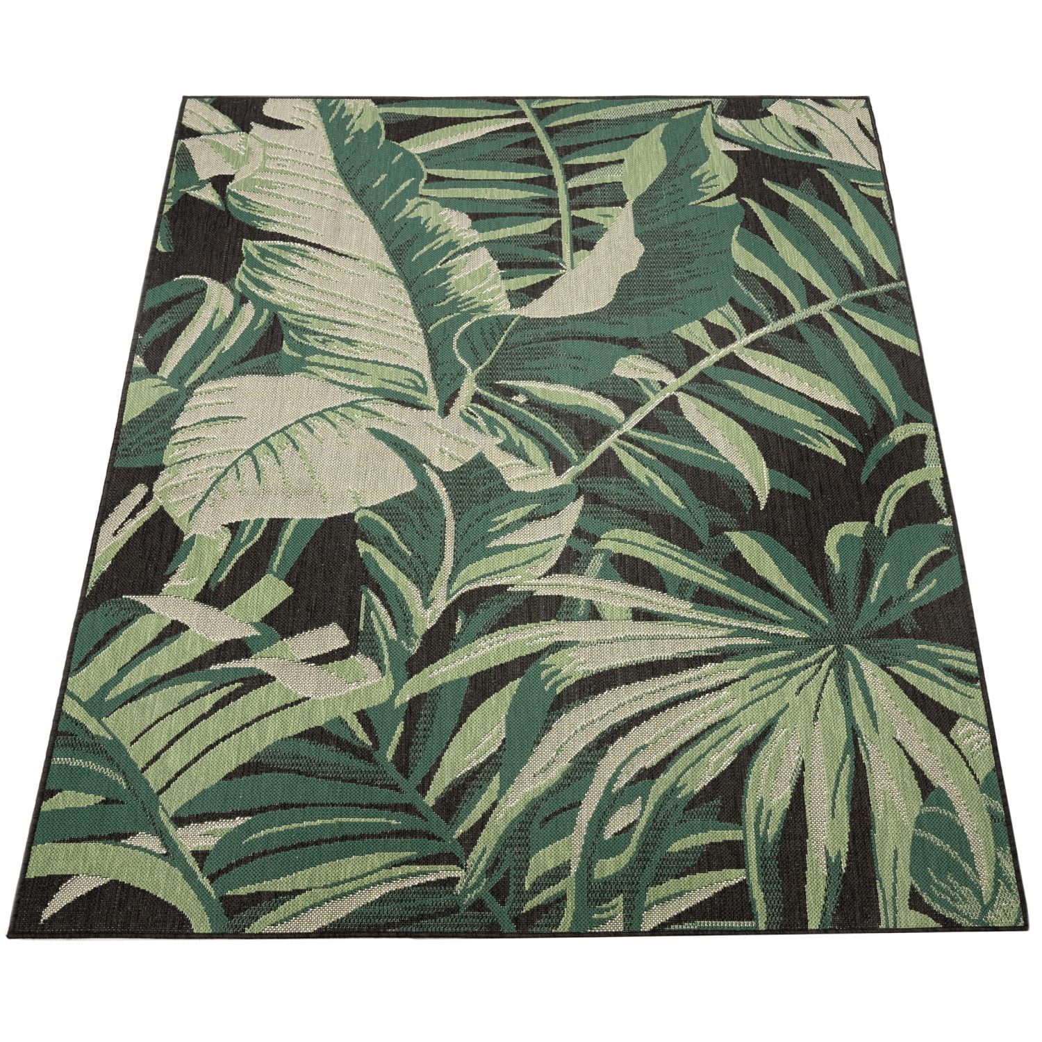KADIMA DESIGN Outdoorteppich Palmen Balkon, Terrasse schmutzabweisend Outdoor Teppich, Rechteckig, Höhe: 4 mm, 100% Polypropylen, Rücken aus Polypropylen, 100x200cm, Schwarz