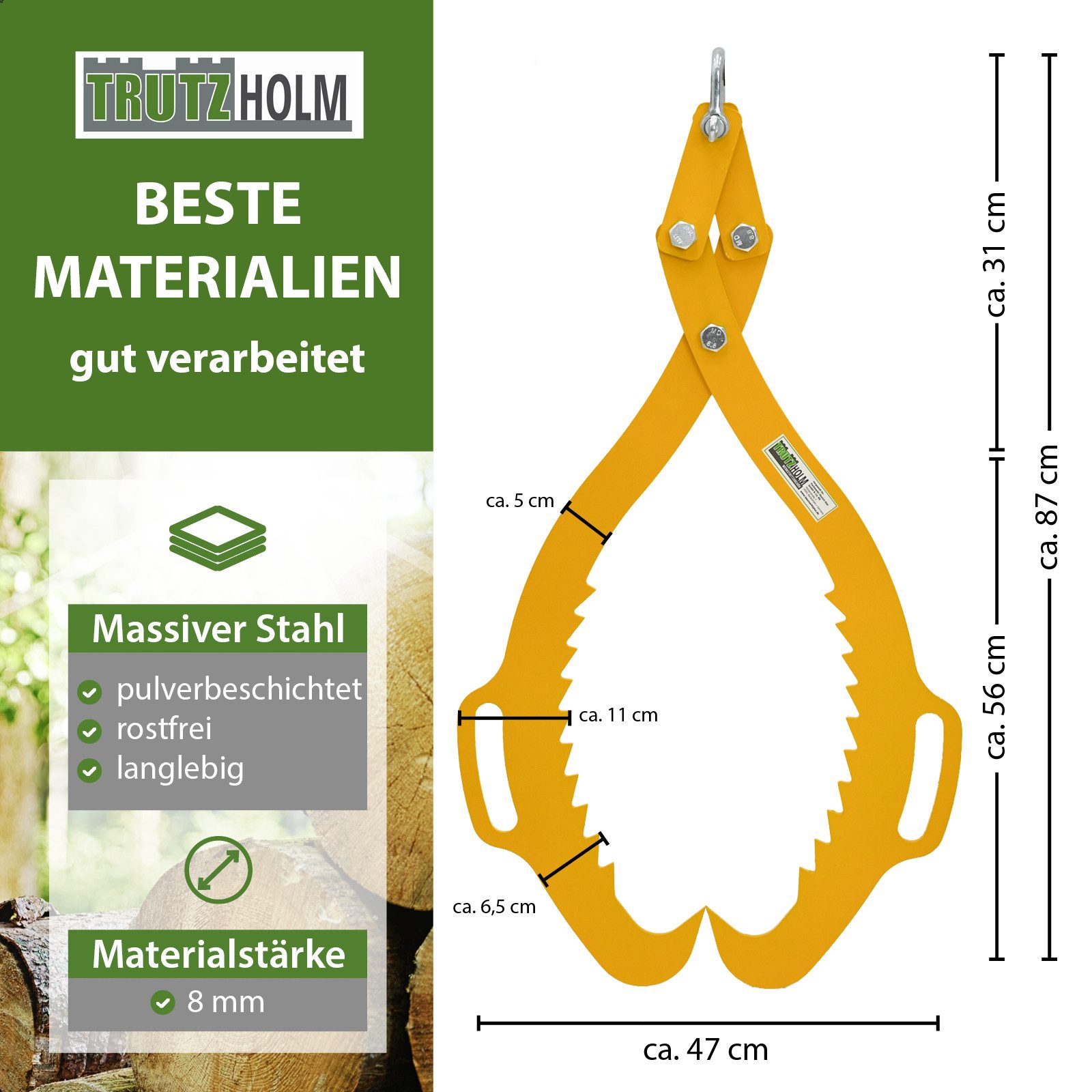 TRUTZHOLM Verladezange Forstzange 1500 kg Zugkraft für Baumstämme bis 760 mm Rückezange, -], Stahl