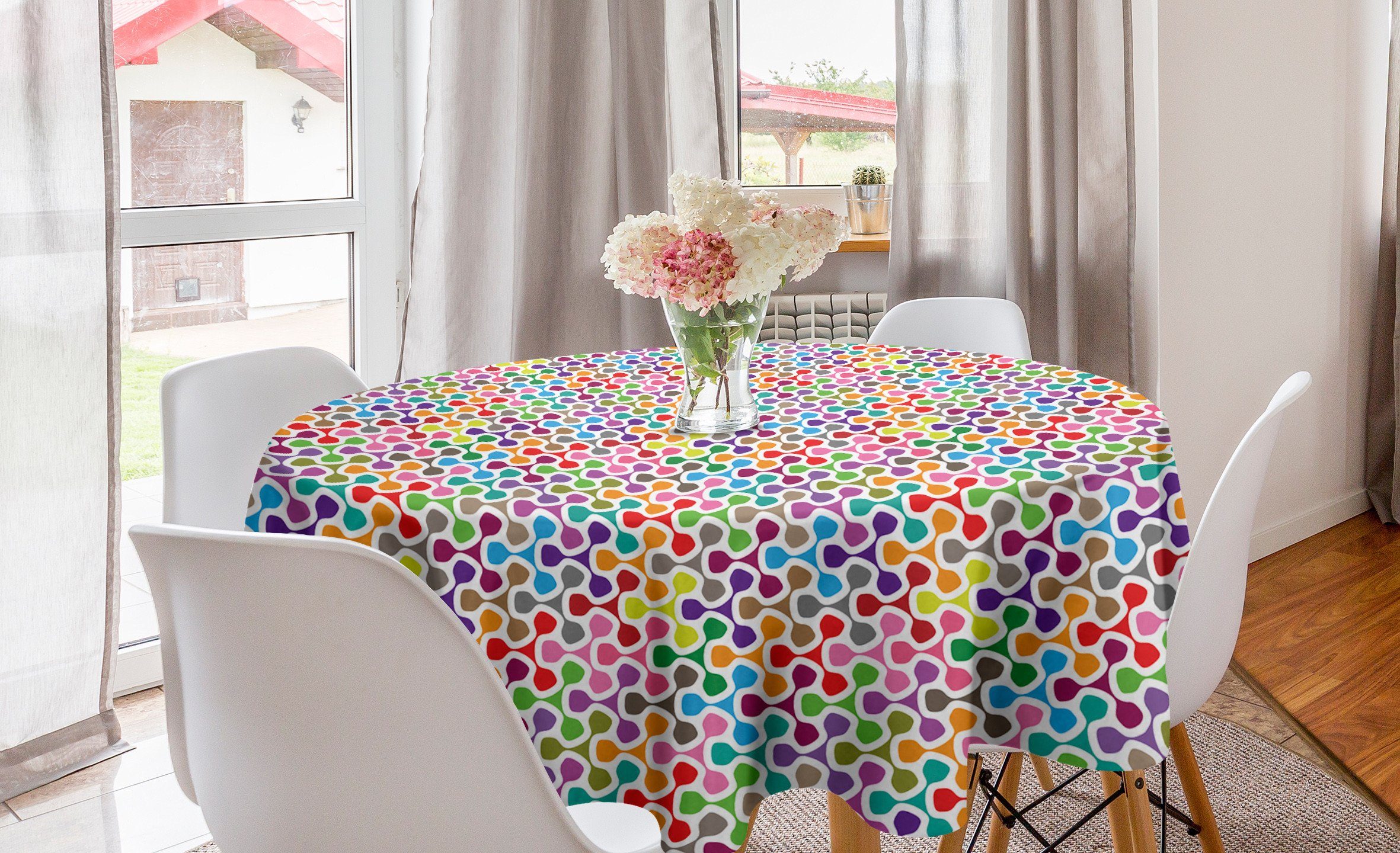 Geometrie Muster Tischdecke Tischdecke Bunte Kurve Dekoration, Esszimmer Abdeckung Küche Kreis Abakuhaus für