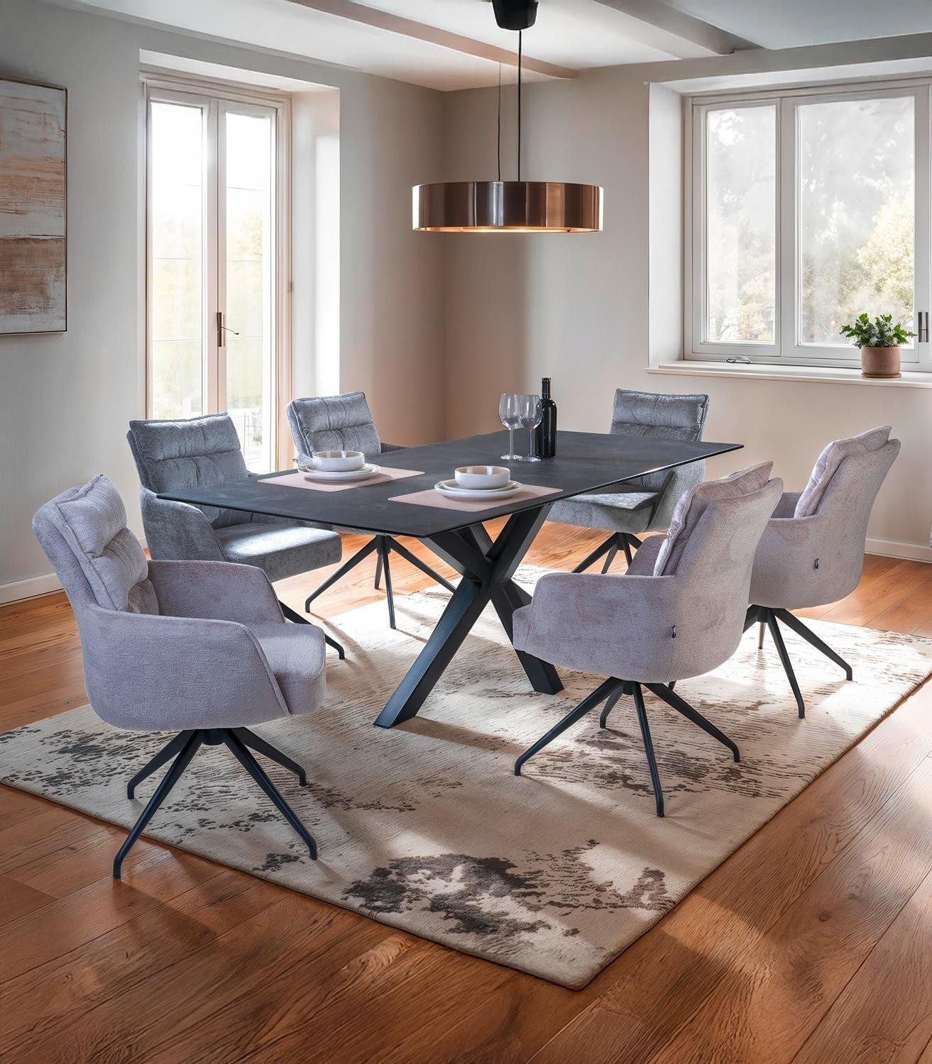 ACTONA GROUP Esstisch HEAVEN, Schwarz, Stahlgestell, Keramik, B 200 x H 75,5 x T 100 cm