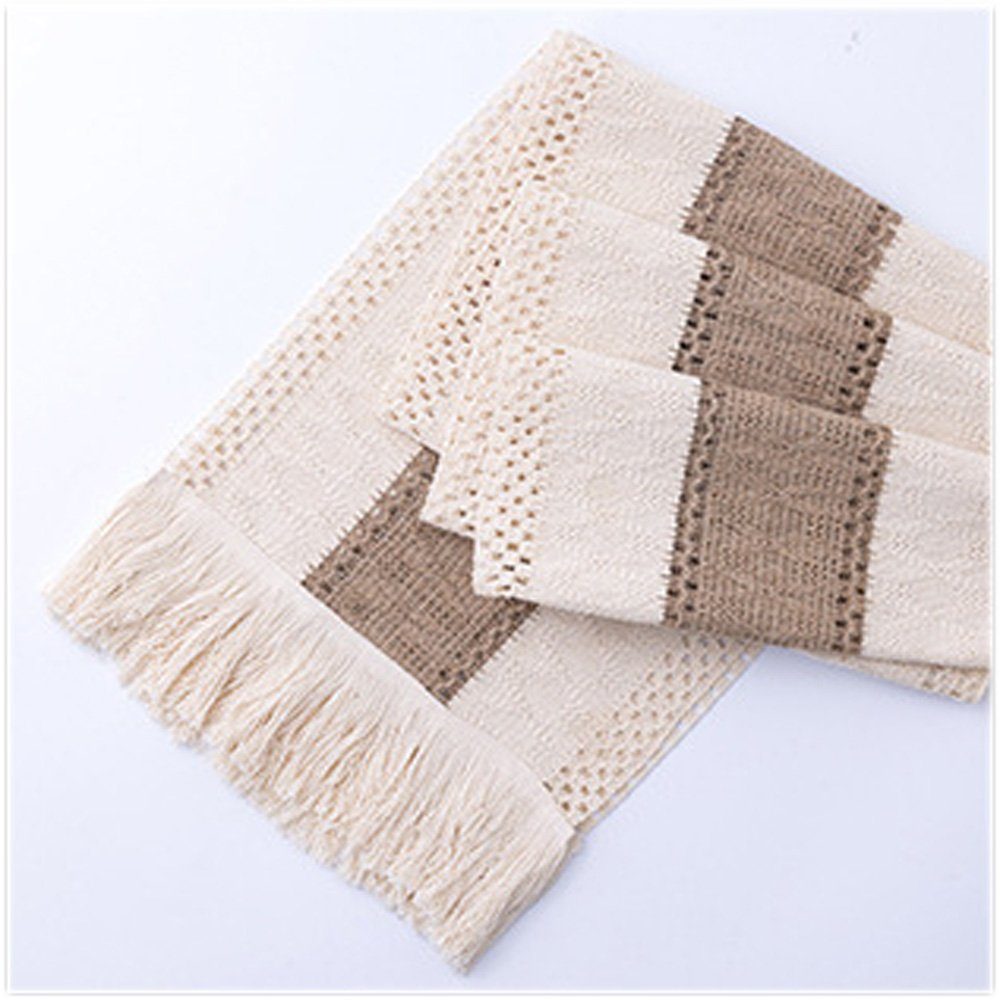 Tischläufer FELIXLEO Tischläufer Baumwolle Beige Stricken 30X180cm Tischläufer Rhombus