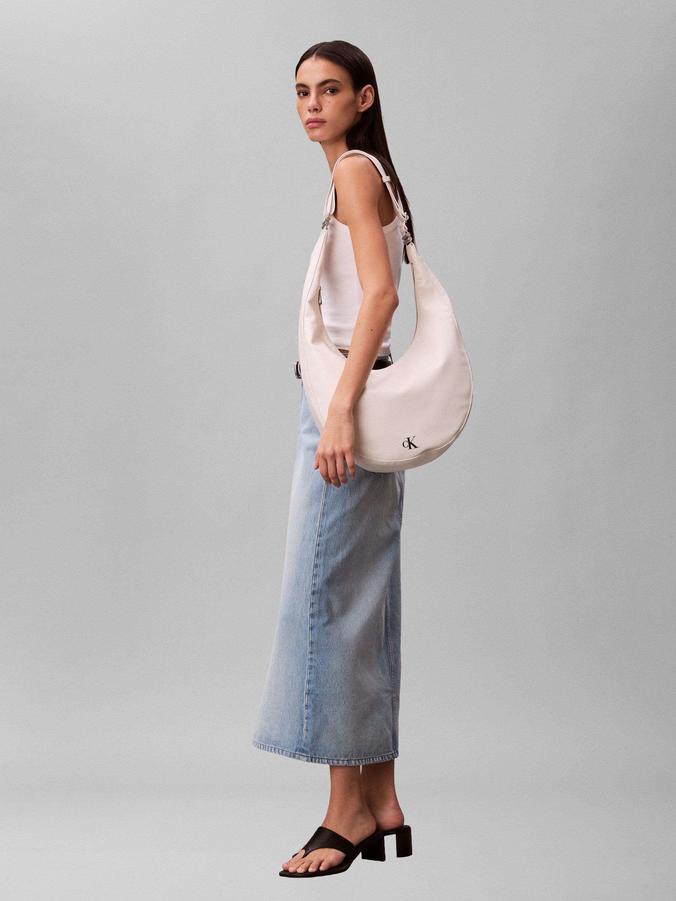 Calvin Klein Hobo BUCKLE CONVERTIBLE HOBO BAG, Schultertasche, Umhängetasche, Hobo Bag mit CK-Logo