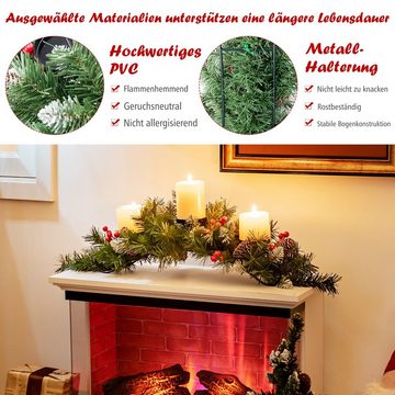 COSTWAY Adventskranz »Weihnachtsgirlande mit 3 Kerzenständer«, inkl. Tannenzapfen, Roten Beeren & Metallsockel, 80 x 28 x 20 cm