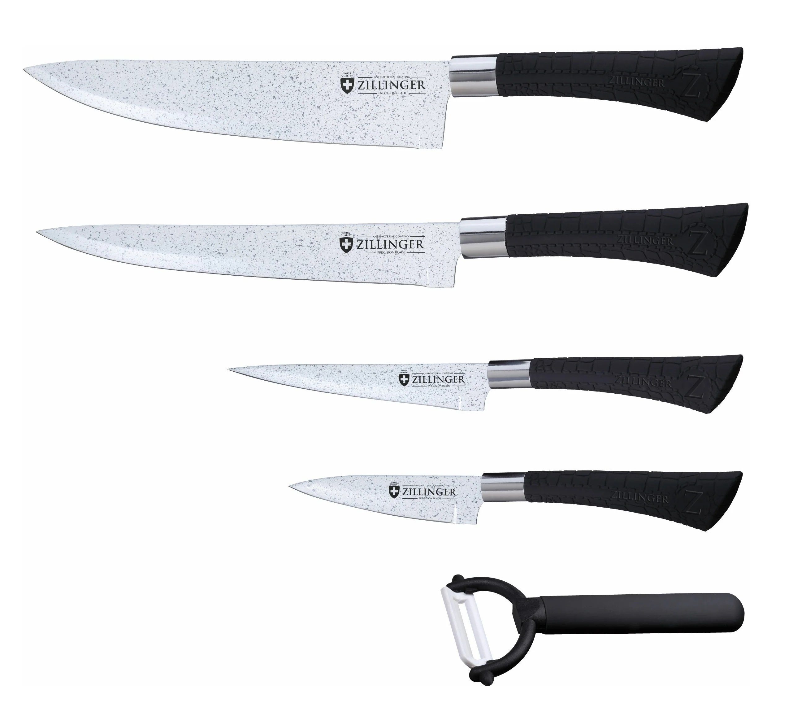 Zillinger Messer-Set 5 tlg Messerset 4 Messer 1 Sparschäler Set Schwarz  (5-tlg)