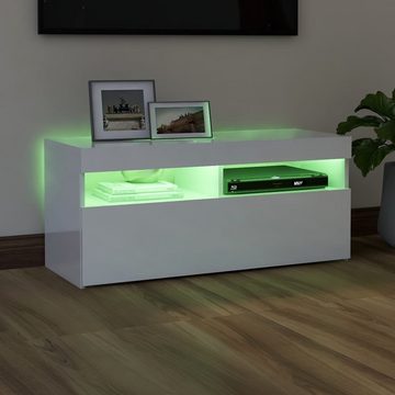 vidaXL TV-Schrank TV-Schrank mit LED-Leuchten Hochglanz-Weiß 90x35x40 cm Lowboard