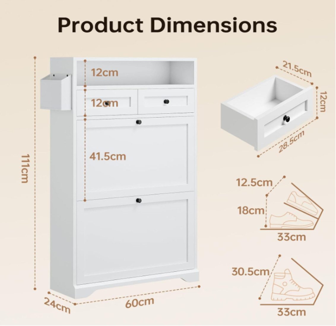 Dripex Schuhschrank Schuhschrank Slim-LED-Weiß-Klappen – Bild 5 von 5