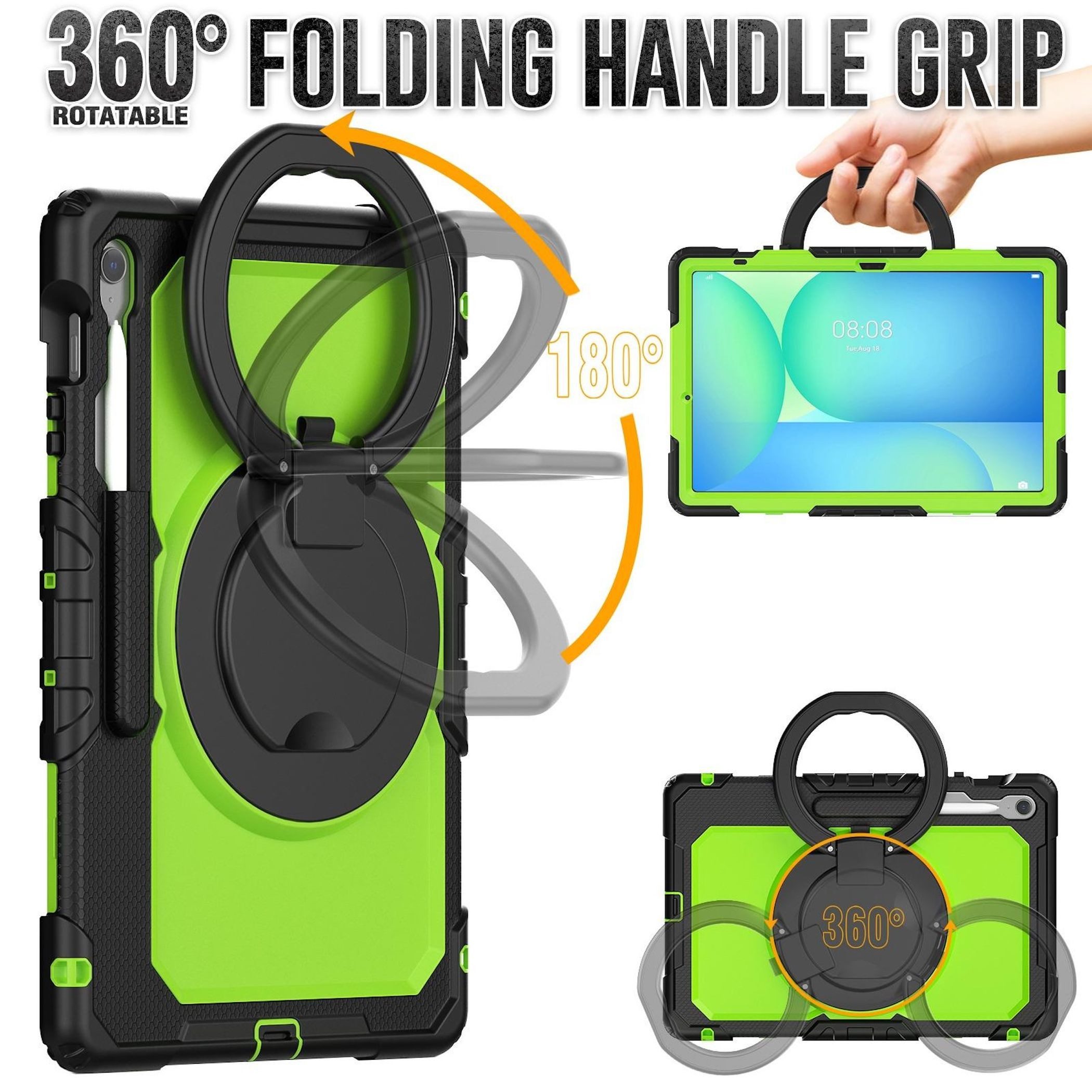 Wigento Tablet-Hülle Für Samsung Galaxy Tab S10 FE Plus Griff & Schultergurt Hülle Grün, Ringgriff, Schultergurt