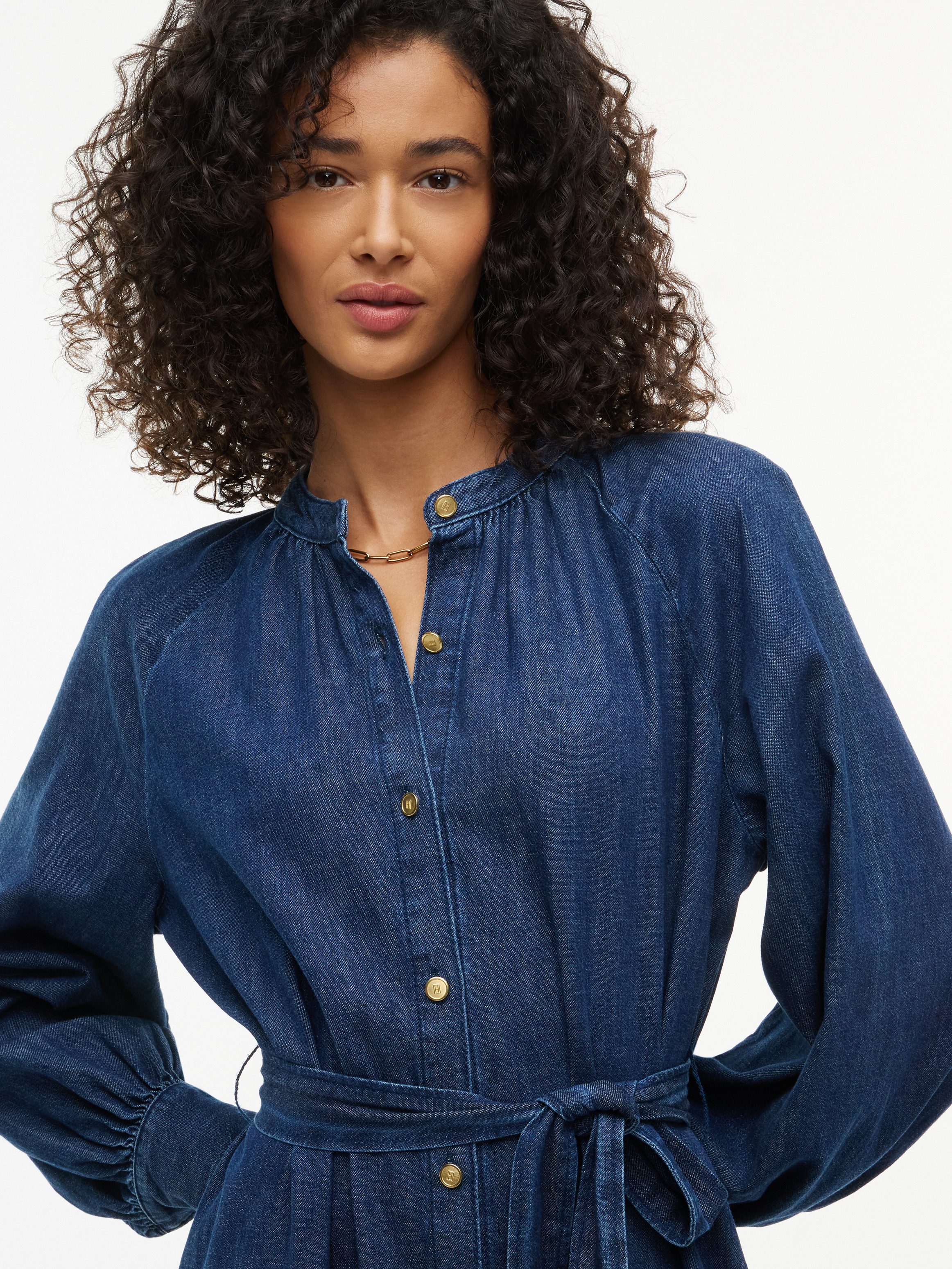 Tommy Hilfiger Jeanskleid GATHERED MIDI DRESS MYF Baumwoll-Denim