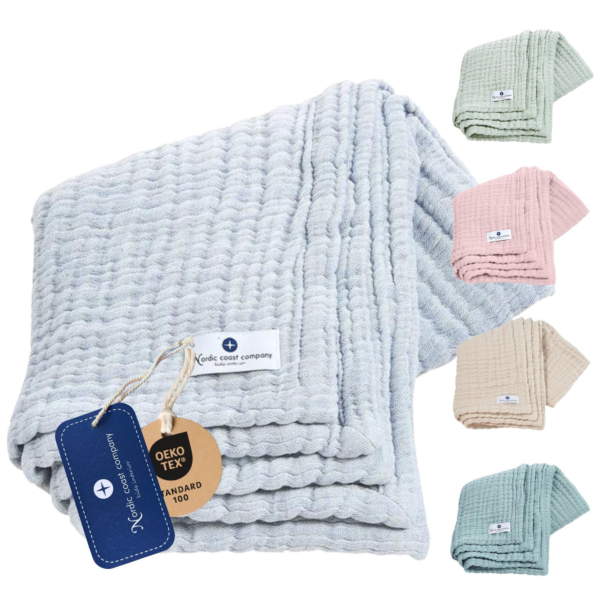 Babydecke Babydecke Musselin Kuscheldecke Puckdecke Baby & Neugeborene, Nordic Coast Company, Musselindecke Blau Premium Qualität 100% Baumwolle Schadstoff geprüft