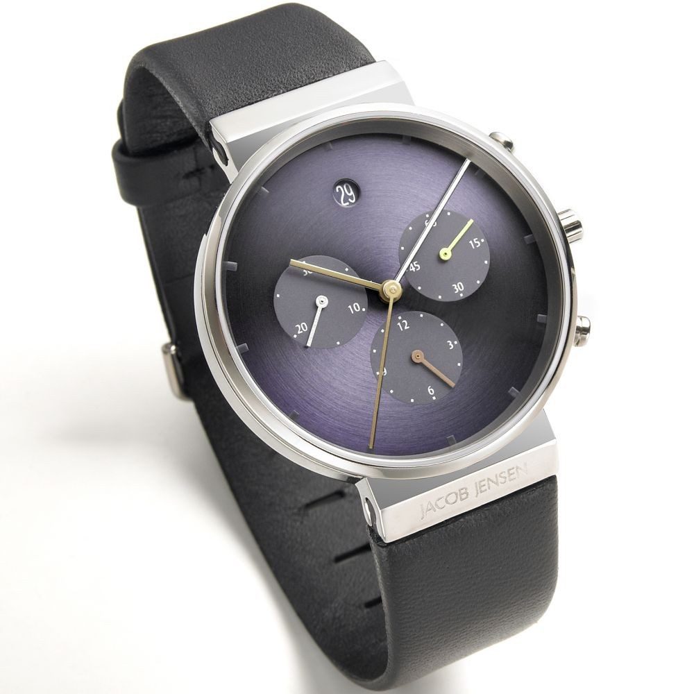 Jacob Jensen Titanuhr JACOB JENSEN Herren Armbanduhr CHRONO 605 blau D. 37 mm Lederband
