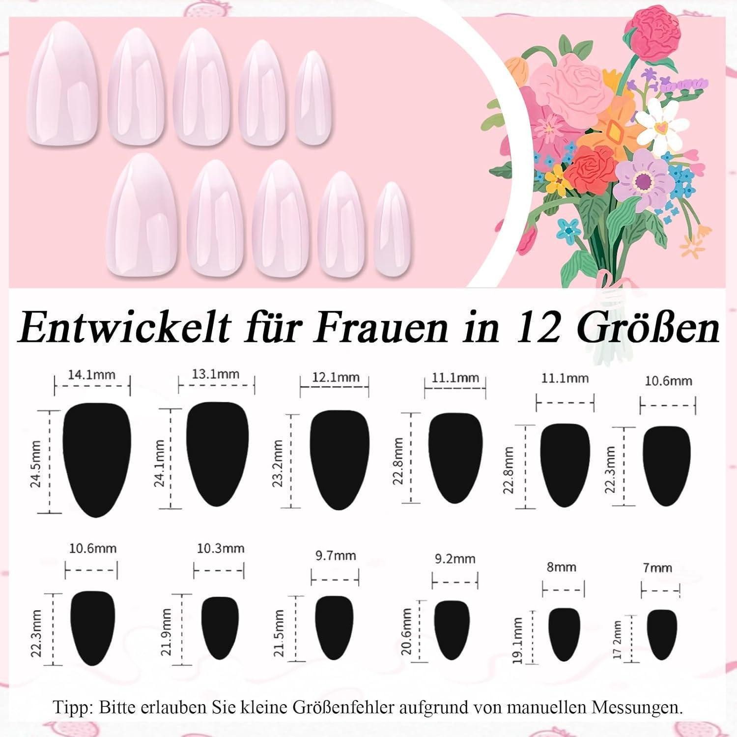 LuxusKollektion Kunstfingernägel Press On Nails 24 Almond Full Cover Pink White Ombre 1 ml (1er Pack) – Bild 4 von 5