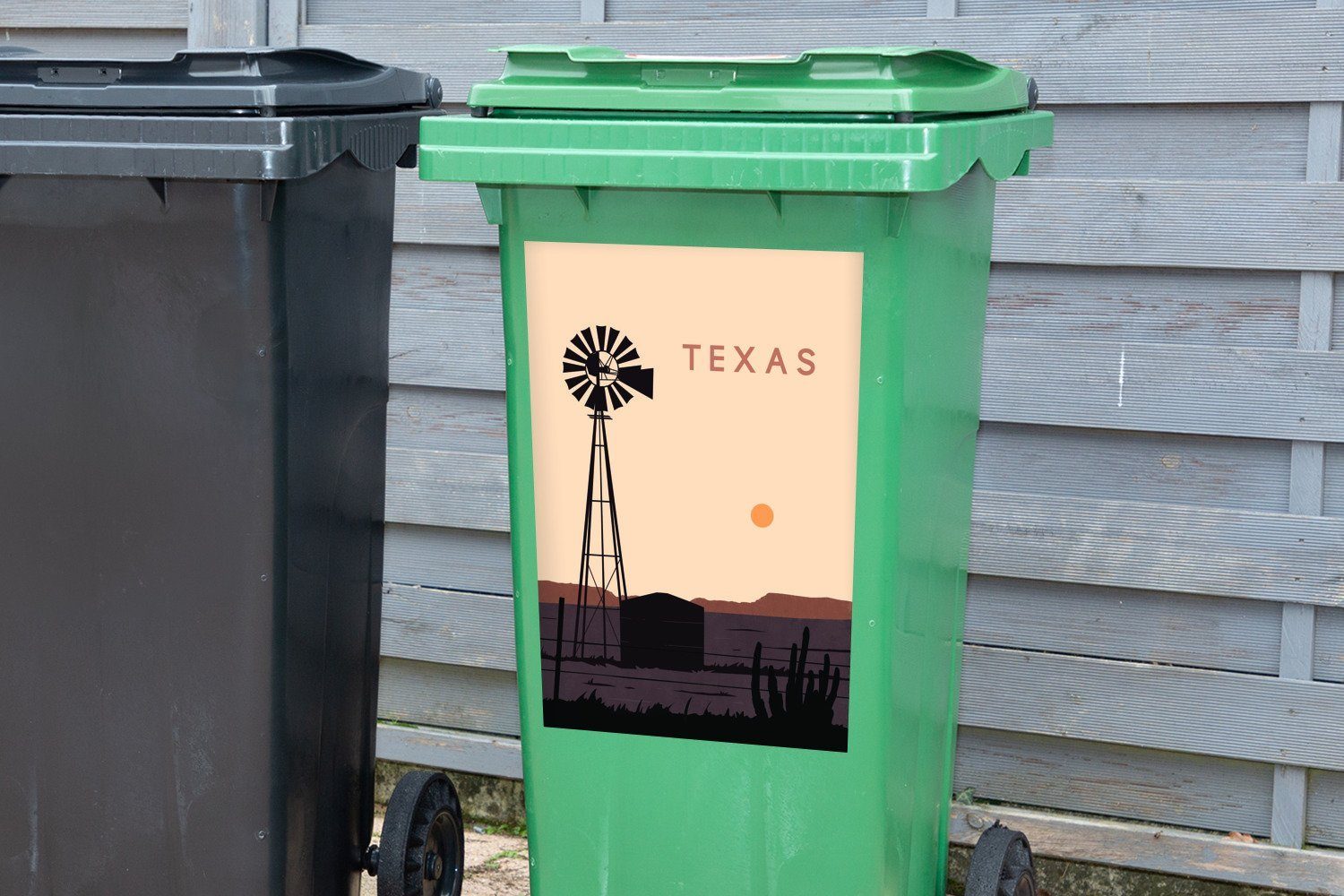 MuchoWow Wandsticker Windmühle (1 Mülltonne, Container, Sticker, St), Illustration Texas USA Mülleimer-aufkleber, - - Abfalbehälter 