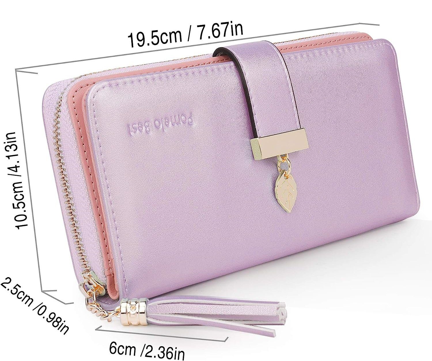 Weich Kartenetui, Handytasche Handtasche 19,5 Leder mit 12 x mit 10,5 Ledergeldbörse Pomelo Slim (Frauen Damen Best Lang x Kreditkartenetui, Geldbörse Portmonee Kartenfächer, Groß Brieftasche 2,5cm Wallet, Kartenhalter), Portemonnaie NFC Münzfach RFID-Schutz Geldbeutel Helllila