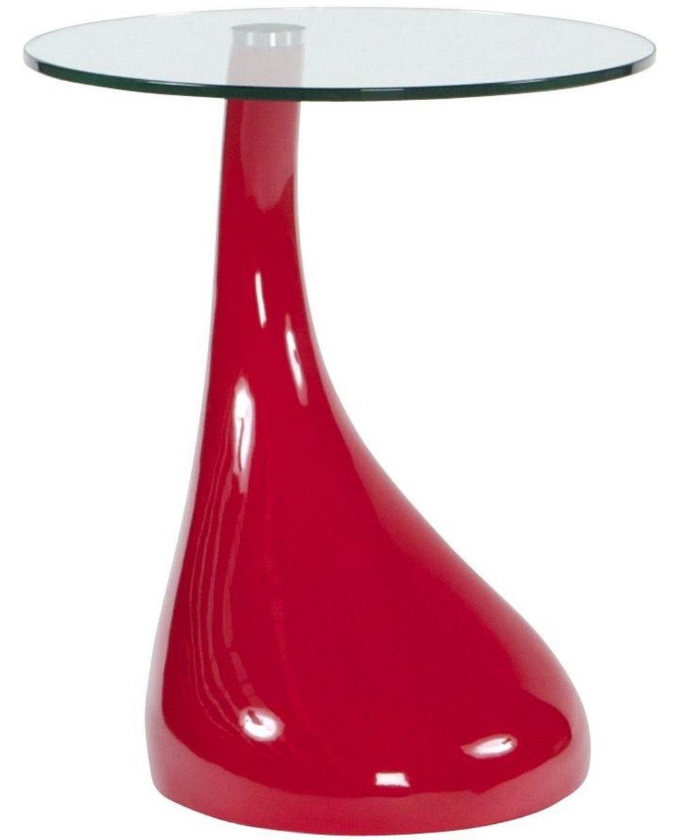 Casa Padrino Beistelltisch Beistelltisch Rot Ø 45 x H. 54 cm - Moderner Fiberglas Tisch mit runder Glasplatte - Designermöbel