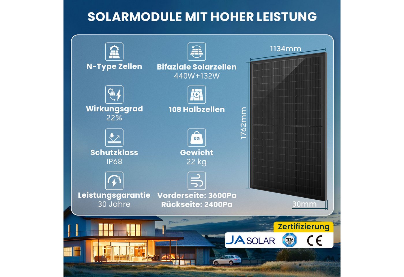 Thumbnail - E.For.U Solarmodul 440/500/480/880/960Bifazial Glas Solarpanel für Balkonkraftwerke, (PV Modul, 1-St)