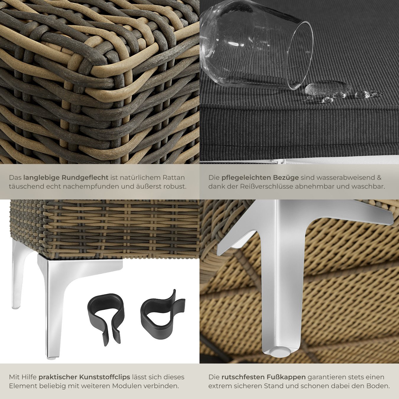 tectake Sitzgruppe Modulares Rattanset, (Set), Stabiler und belastbarer Rahmen aus leichtem und rostfreiem Aluminium