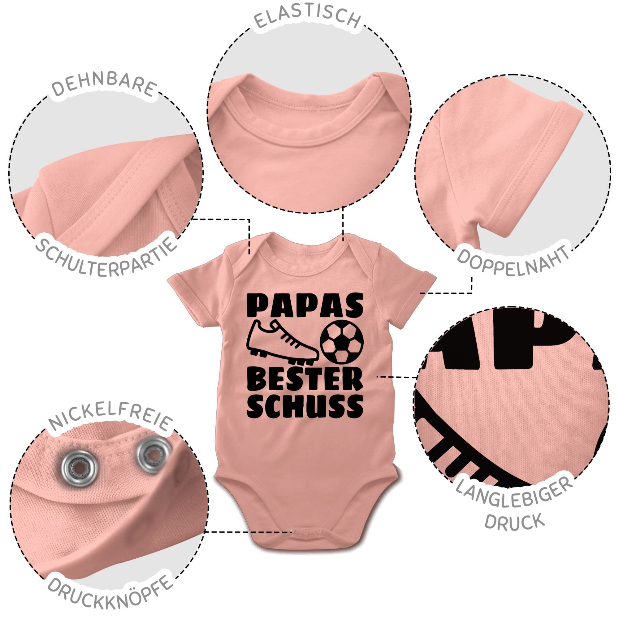 Shirtracer Shirtbody Papas bester Treffer - Geschenk schwarz Babyrosa Baby Vatertag mit Fussball 2