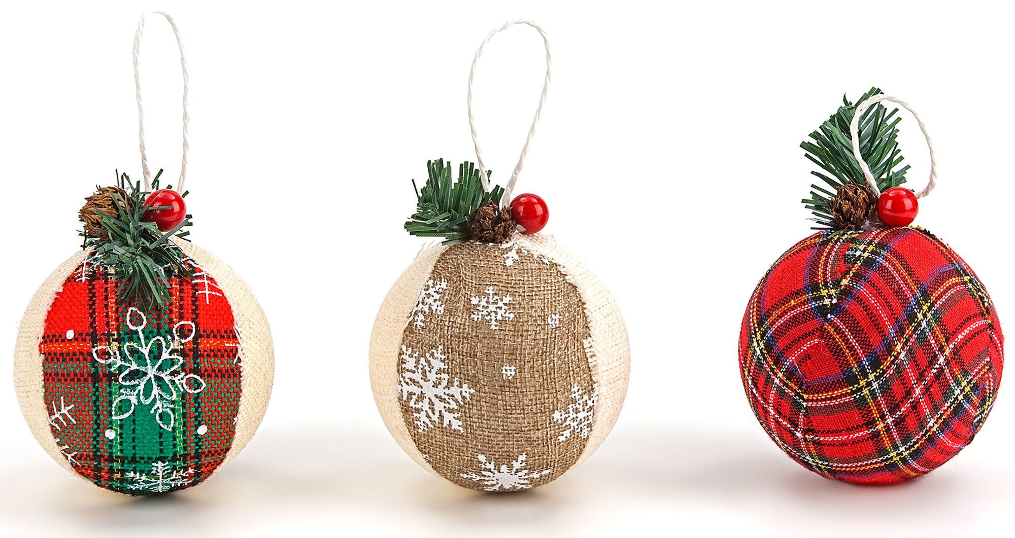 BRUBAKER Weihnachtsbaumkugel Christbaumkugel Set aus Jute (12 St), Baumkugel Set mit Juteaufhängern, stoffbezogene Weihnachtskugeln