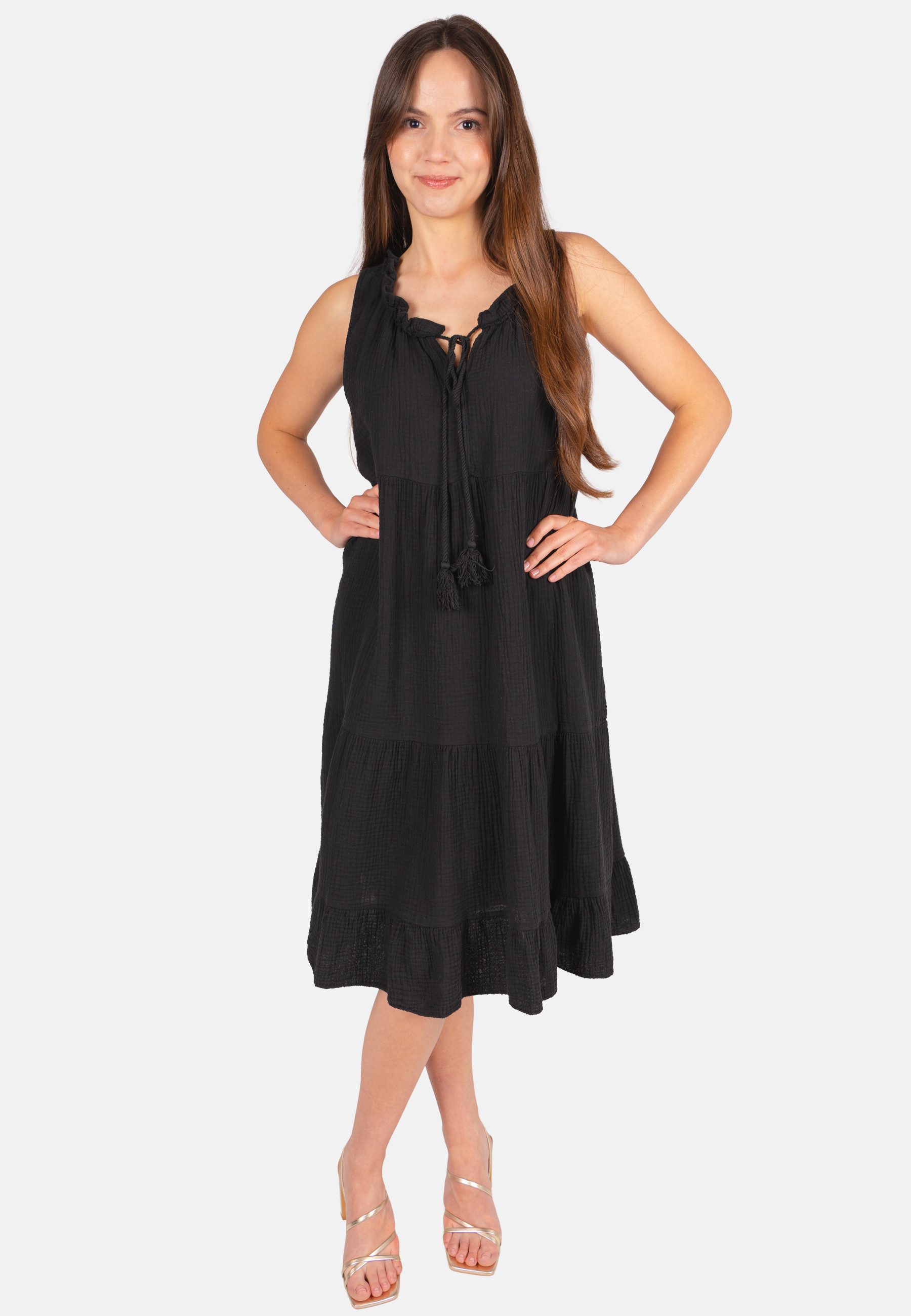 Seasons of April Blusenkleid BUKI MUSSELIN Ärmelloses Damen Musselin Kleid Damenkleid mit Tasseln in Trendfarben