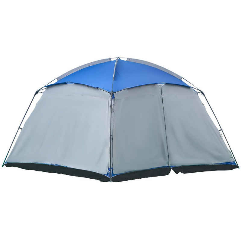 Outsunny Faltzelt Camping Zelt, Camping Zelt 8 Personen Zelt Familienzelt 2 Fenster Glasfaser Blau