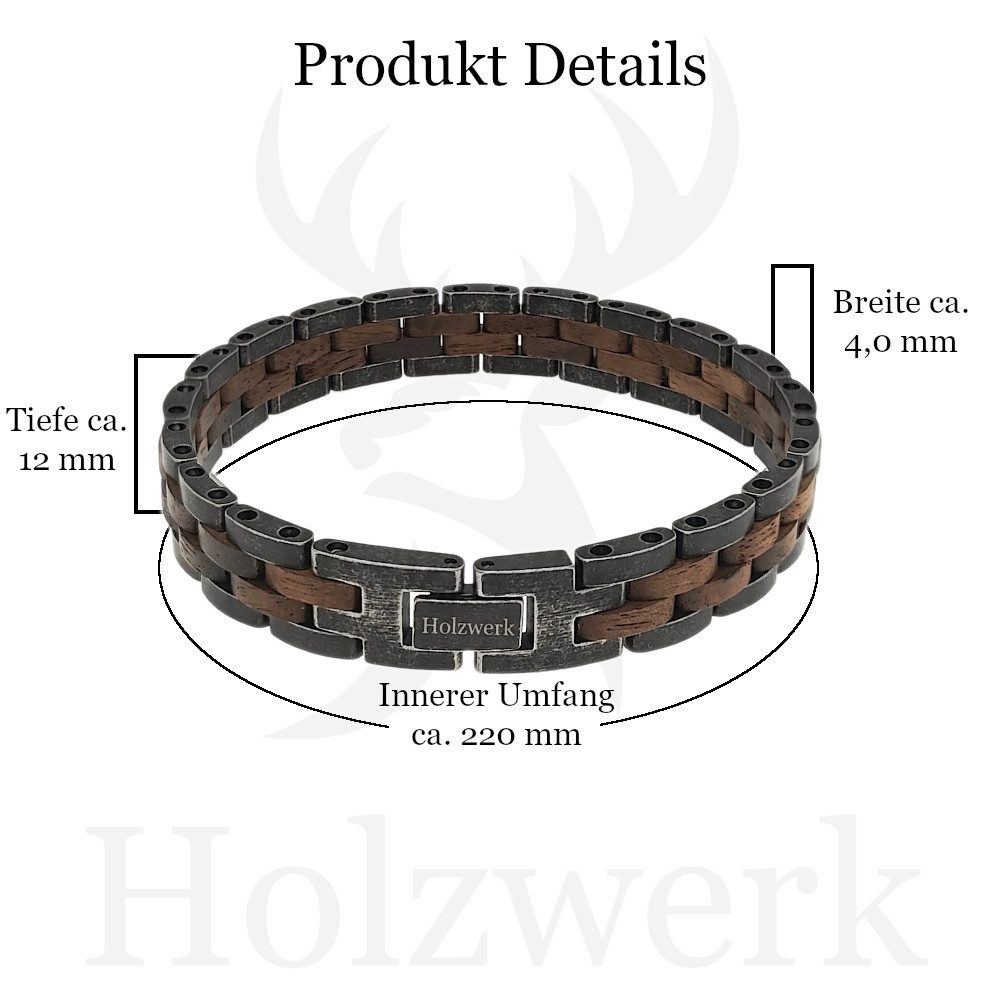 Holzwerk Edelstahlarmband Designer Holz Armband, Armkette Gliederarmband, inklusive Armbandkürzer, Holz Unikate, ideal auch als Geschenk – Bild 5 von 5