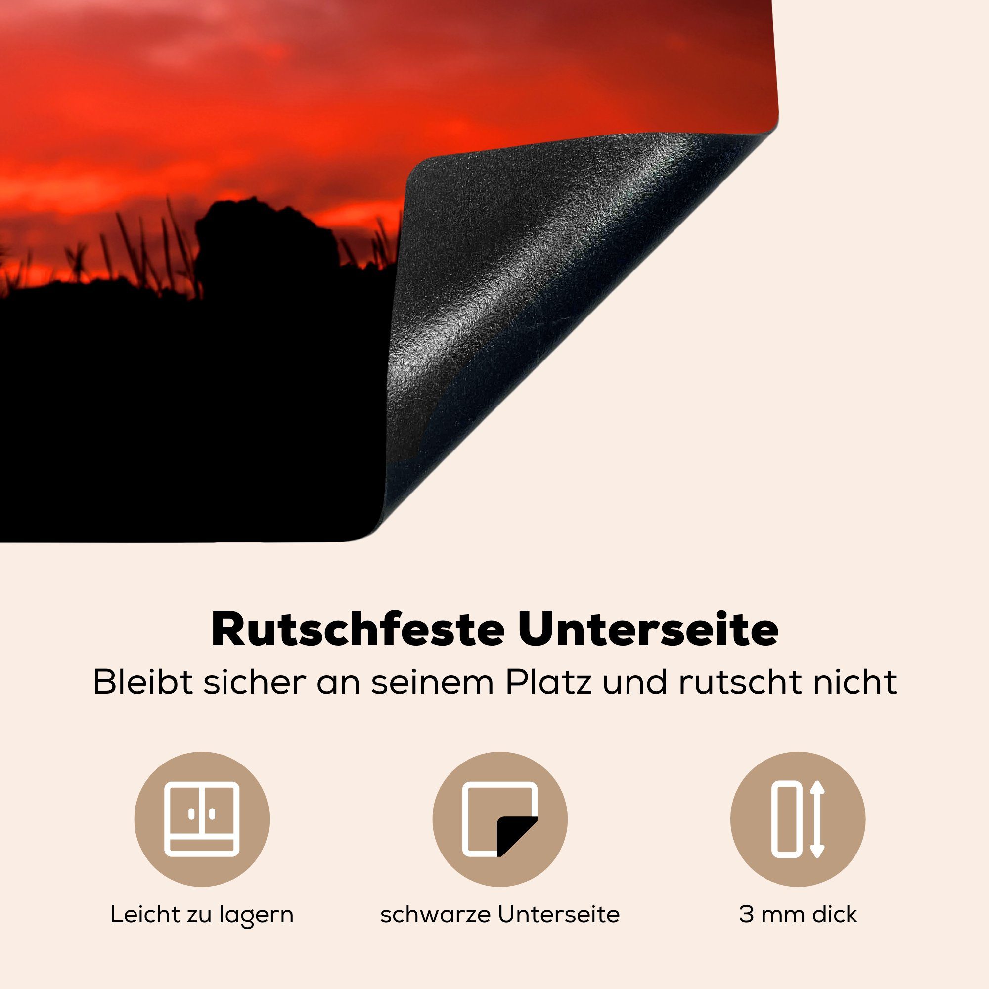 tlg), Schutz - für Sonnenuntergang, Raubtier MuchoWow (1 die Wolf cm, Vinyl, Ceranfeldabdeckung küche, - Herdblende-/Abdeckplatte Induktionskochfeld 81x52