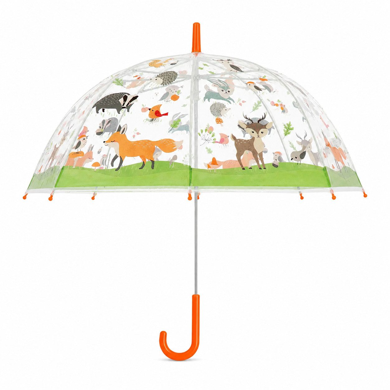 esschert design Stockregenschirm Kinderschirm transparent mit Waldtieren für Spaß im Regen