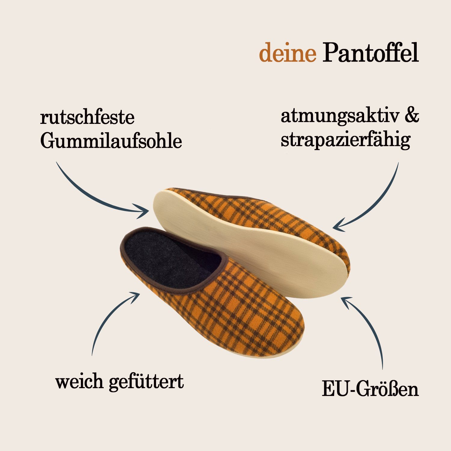 Pantoffelmann Kamelhaar Pantoffel Gummisohle Herren Damen Filzpantoffel Hausschuh Pantoffel (1 Paar) Filzpantoffeln, Gästepantoffel besonders leicht – Bild 3 von 5