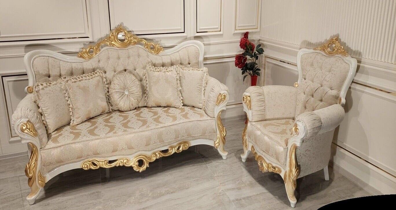 Sofa Luxus Wohnzimmer-Set (2-St) Gruppe Sessel, Garnitur Stoff Sofas 3+1 Sofagarnitur Sitzer JVmoebel