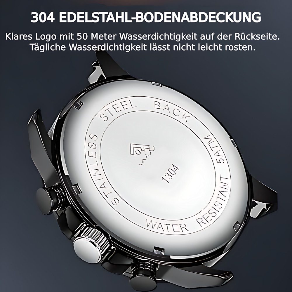 ibettertec Quarzuhr Herrenuhr Multifunktionsuhr Armbanduhr Chronograph, (Quartz Edelstahl Uhr für Männer,Chronographenuhr), Datum,Stoppfunktion,kleines Sekundenzifferblatt,bis 5 bar wasserdicht