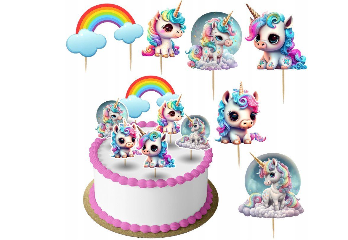 Festivalartikel Tortenstecker Unihorn Einhorn Topper Set 6 Stk Geburstag Torten Deko Kuchen Junge