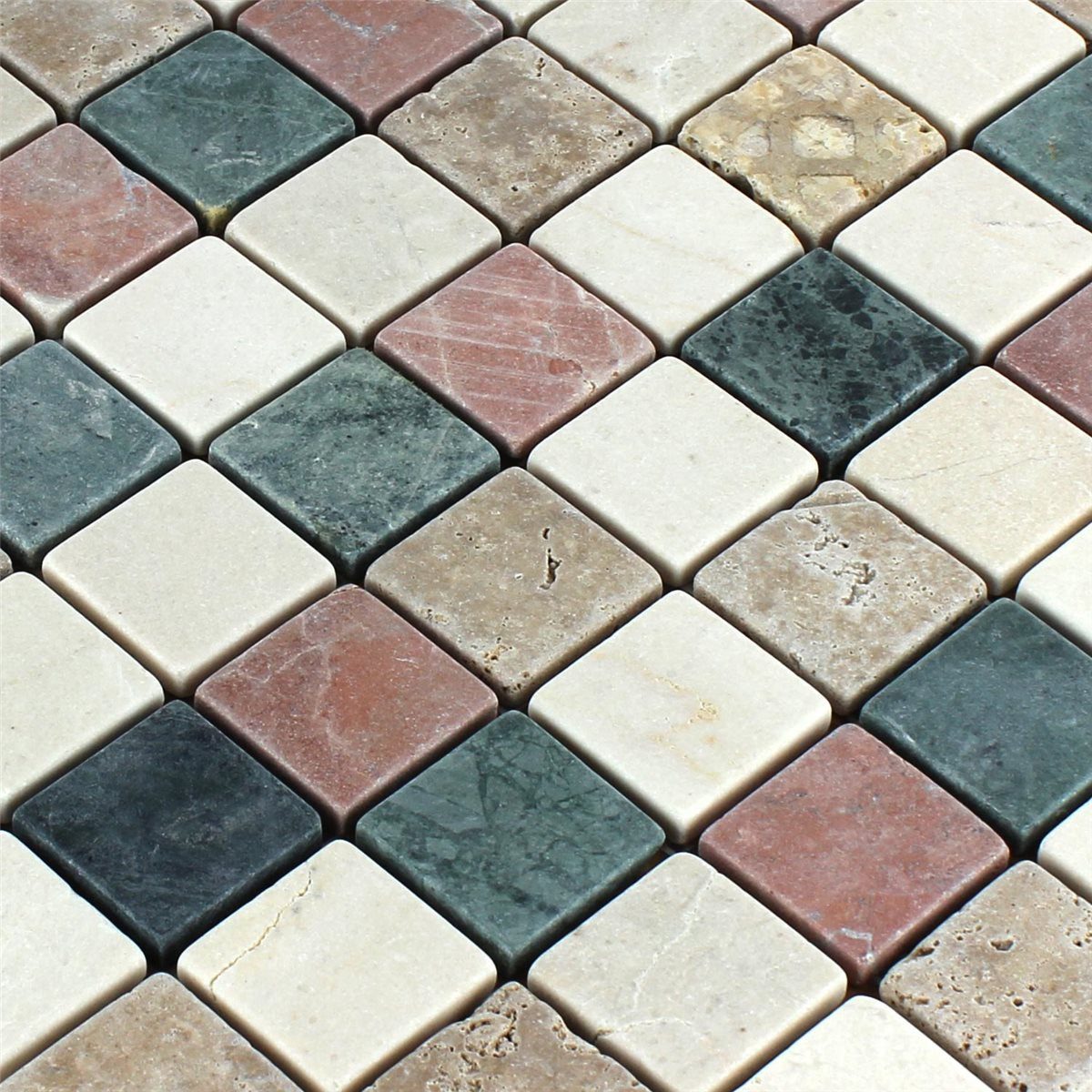 Mosafil Mosaikfliesen Naturstein Marmor Mosaikfliesen Molat Cotto Beige Grün Noce, Naturstein-Marmor 30.500x30.500, weiß-rot-beige-grün, Verlegefertig auf ein Netz geklebt - Frostsicher - Wasserfest -