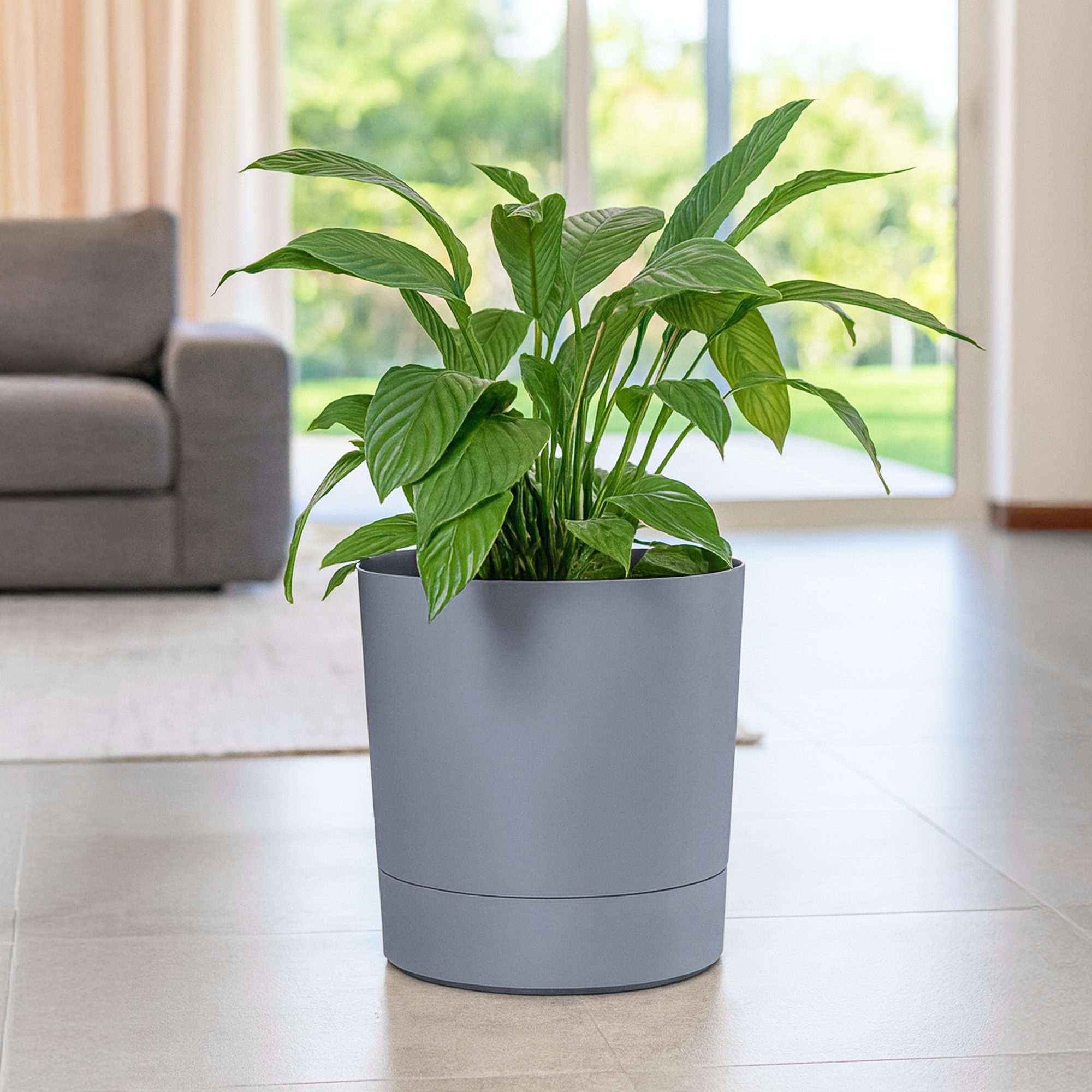KONZEPT Blumentopf mit Untersetzer, großer Übertopf aus Kunststoff für Zimmerpflanzen (38 cm (33 Liter), modern und wetterfest, für Innen und Außen